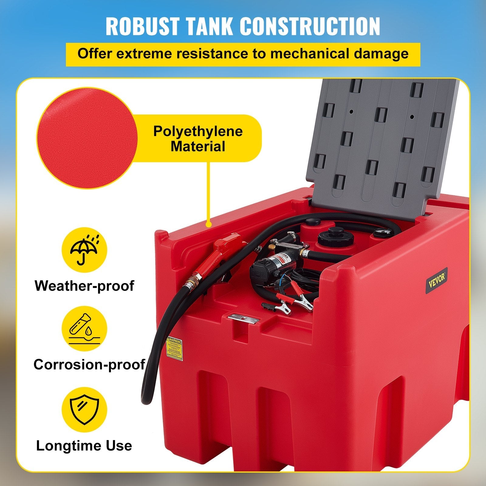 VEVOR Portable Diesel Tank, 116 Gallon Capacity, Diesel Fuel Tank with 12V Electric Transfer Pump, Polyethylene Diesel Transfer Tank for Easy Fuel Transportation, Red 