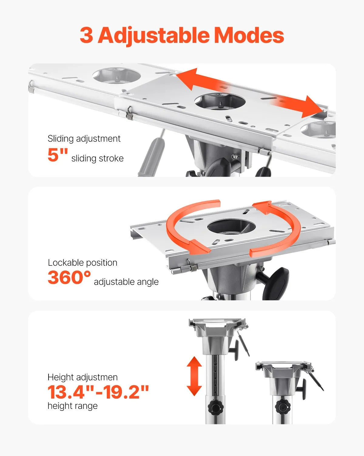 VEVOR Boat Seat Pedestal 13.39-19.2 Inches Height Adjustable Boat Seat Mount