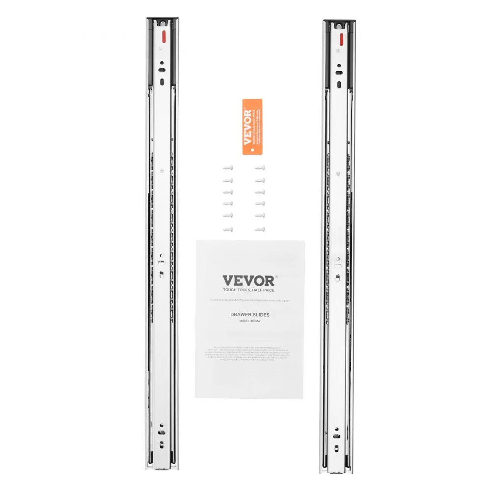VEVOR Drawer Slides Side Mount Rails, Soft-Close 6 Pairs 24 Inch, Heavy Duty Full Extension Steel Track, Noiseless Guide Glides Cabinet Kitchen Runners with Ball Bearing, 100 Lbs Load Capacity