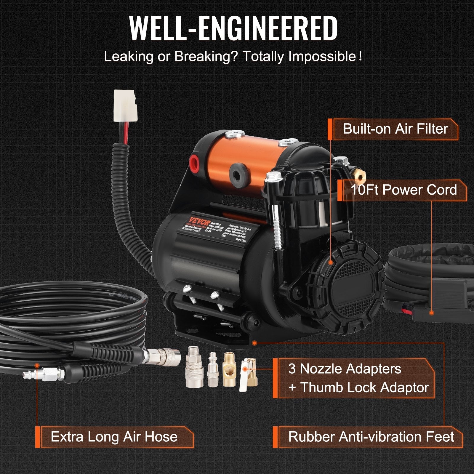 VEVOR Onboard Air Compressor Kit 150PSI Offroad Air Compressor Portable Tire Inflator Heavy Duty 3.5CFM Air Pump for Jeep SUV 4x4 Vehicle Compatibility with Air tools, Air horns, Lockers 