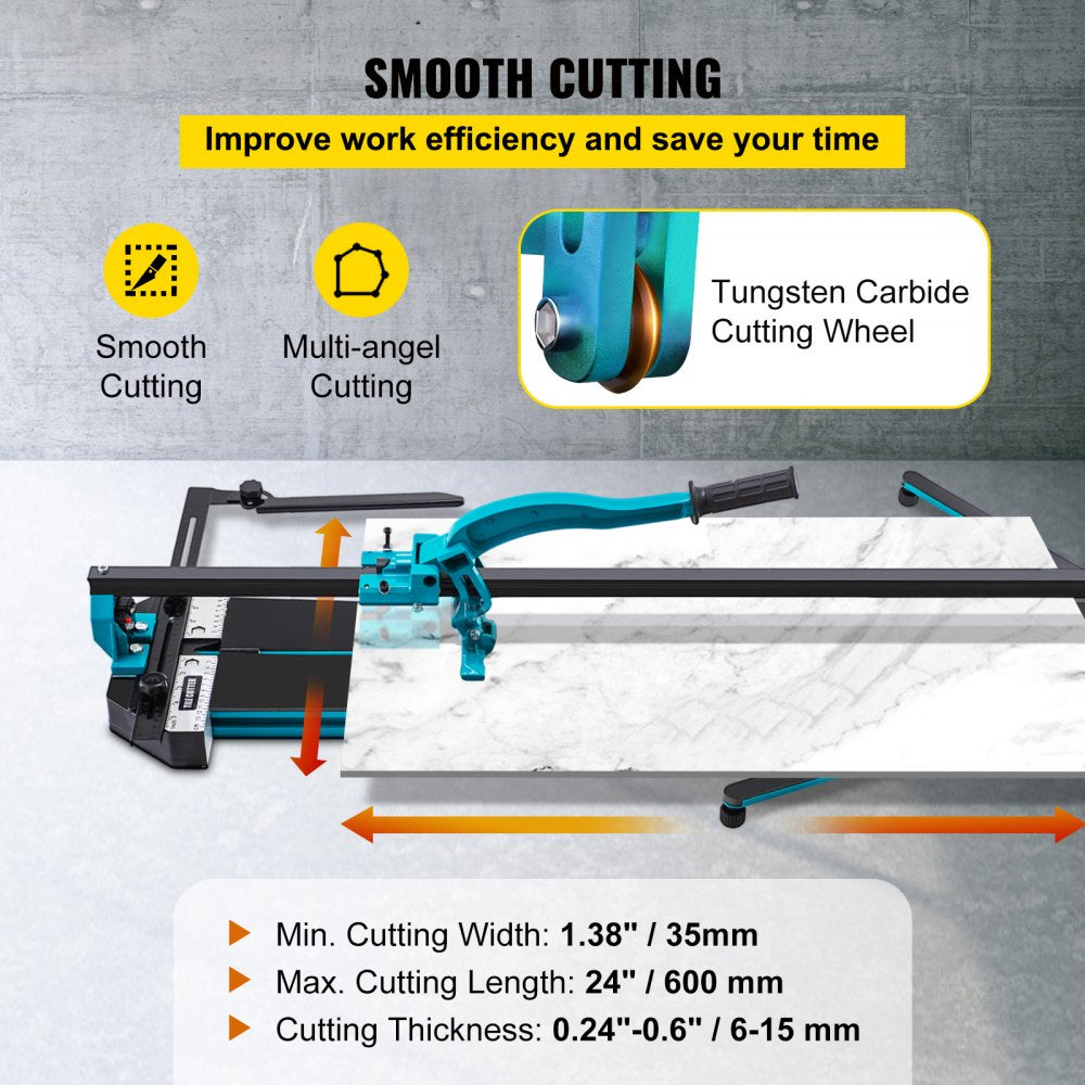 VEVOR Tile Cutter, 24 Inch Manual Tile Cutter, Tile Cutter Tools w/Single Rail Double Brackets, 3/5 in Cap w/Precise Laser Guide, Tile Cutter Porcelain Tools for Precision Cutting Porcelain Tiles 