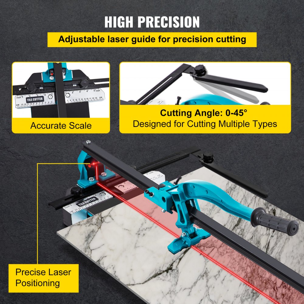 VEVOR Tile Cutter, 24 Inch Manual Tile Cutter, Tile Cutter Tools w/Single Rail Double Brackets, 3/5 in Cap w/Precise Laser Guide, Tile Cutter Porcelain Tools for Precision Cutting Porcelain Tiles 