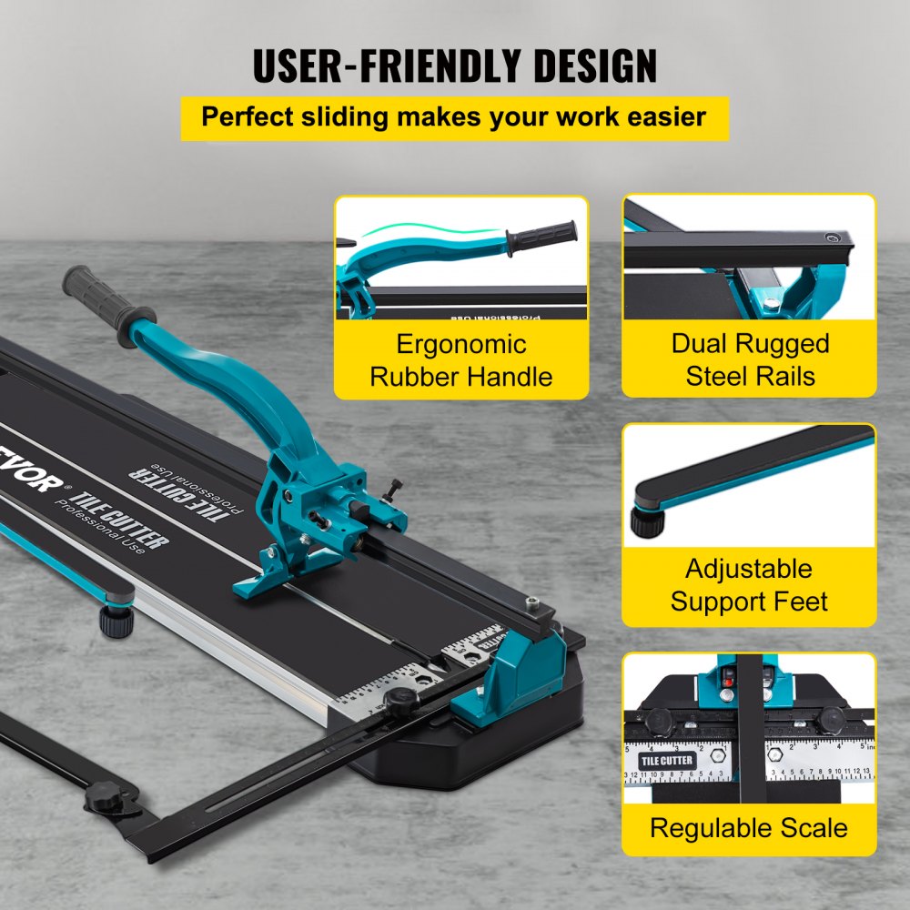 VEVOR Tile Cutter, 24 Inch Manual Tile Cutter, Tile Cutter Tools w/Single Rail Double Brackets, 3/5 in Cap w/Precise Laser Guide, Tile Cutter Porcelain Tools for Precision Cutting Porcelain Tiles 