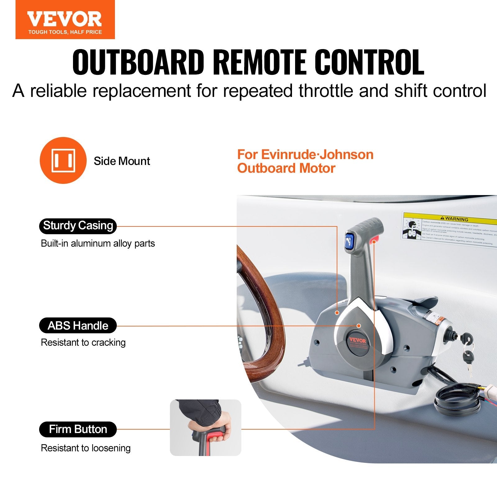 VEVOR Boat Throttle Control, 5006180 Side-Mounted Outboard Remote Control Box for Evinrude Johnson, Marine Throttle Control Box with Power Trim Switch and Lanyard 