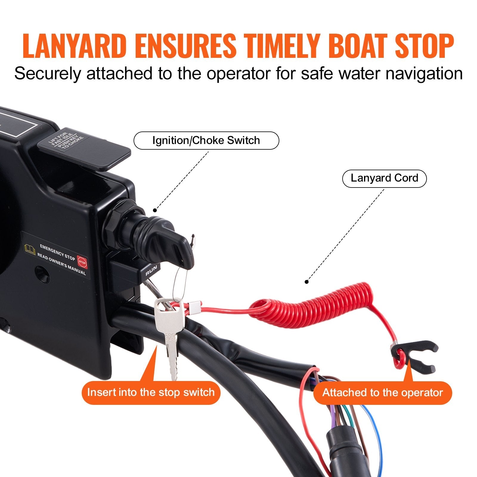 VEVOR Boat Throttle Control, 881170A15 Side-Mounted Outboard Remote Control Box for Mercury PT 2-Stroke, Marine Throttle Control Box with Power Trim Switch, 16.3 ft Harness 8+4 Pin, and Lanyard 