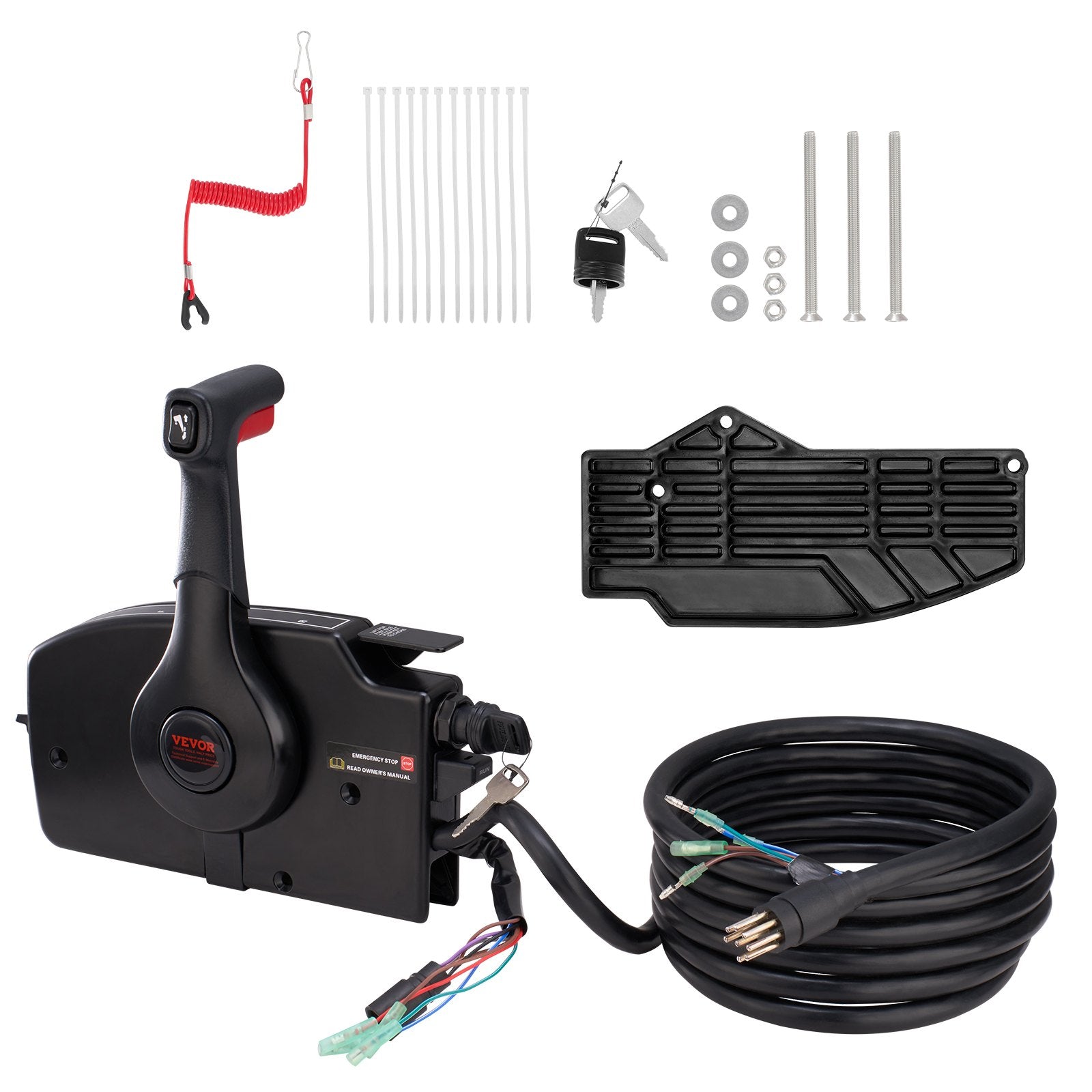 VEVOR Boat Throttle Control, 881170A15 Side-Mounted Outboard Remote Control Box for Mercury PT 2-Stroke, Marine Throttle Control Box with Power Trim Switch, 16.3 ft Harness 8+4 Pin, and Lanyard 