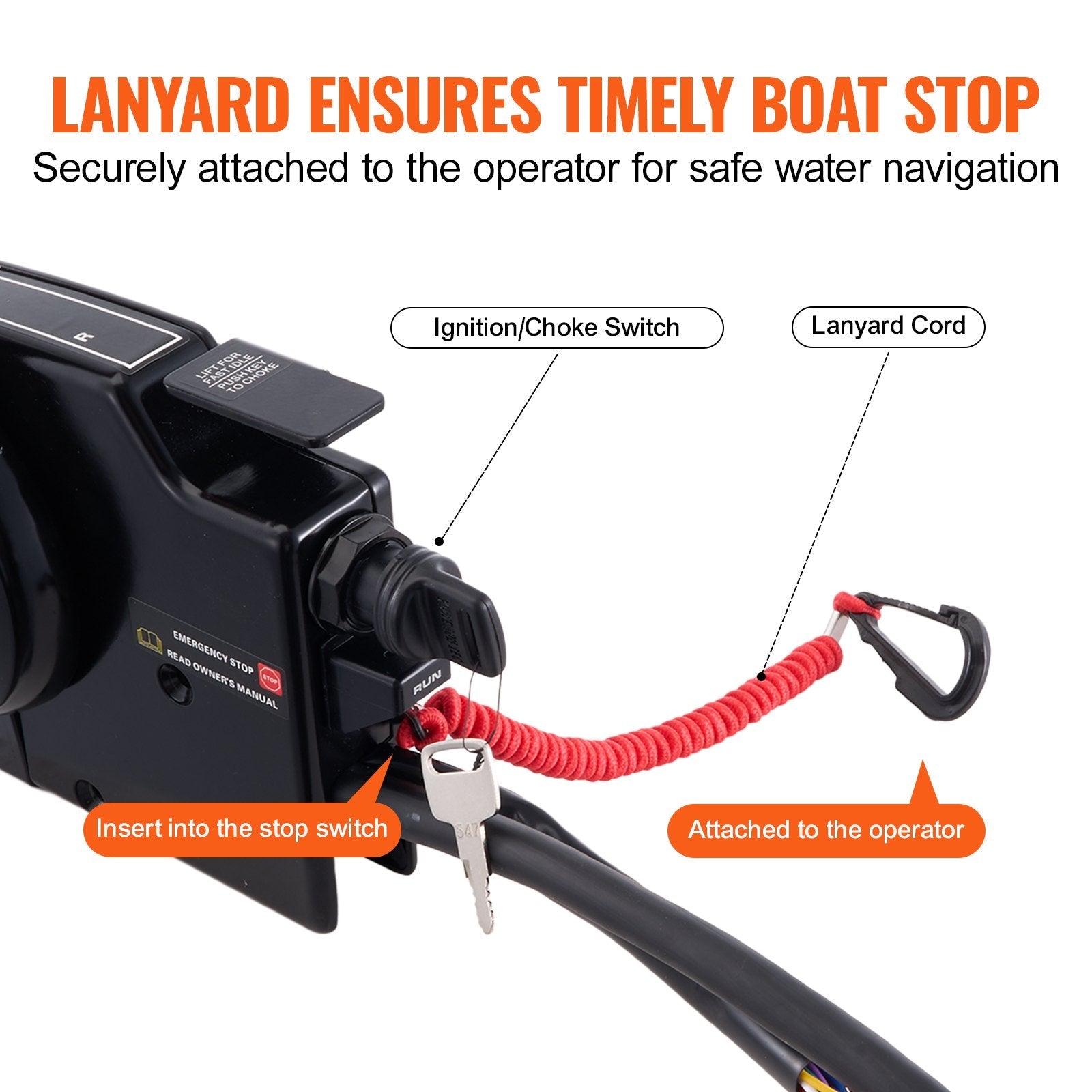 VEVOR Boat Throttle Control, 881170A13 Side-Mounted Outboard Remote Control Box for Mercury PT 4-Stroke, Marine Throttle Control Box with Power Trim Switch, 16.6 ft Harness 14 Pin, and Lanyard 