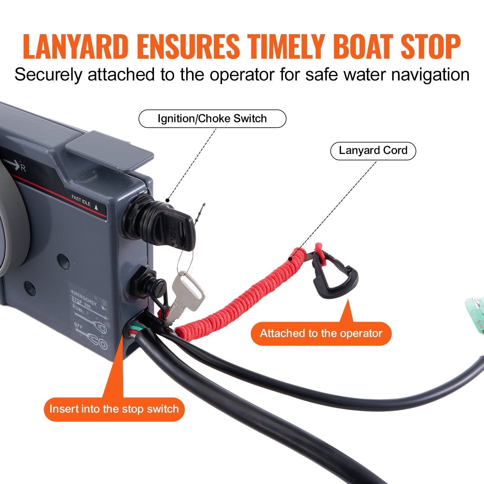 VEVOR Boat Throttle Control, 703-48205-16 Side-Mounted Outboard Remote Control Box for Yamaha 4-Stroke, Marine Throttle Control Box with Power Trim Switch, 16.6 ft Harness 10 Pin, and Lanyard 