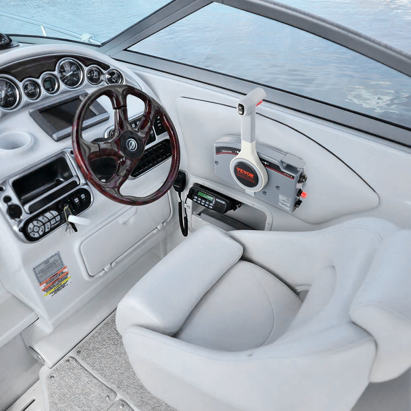 VEVOR Boat Throttle Control, 703-48205-16 Side-Mounted Outboard Remote Control Box for Yamaha 4-Stroke, Marine Throttle Control Box with Power Trim Switch, 16.6 ft Harness 10 Pin, and Lanyard 