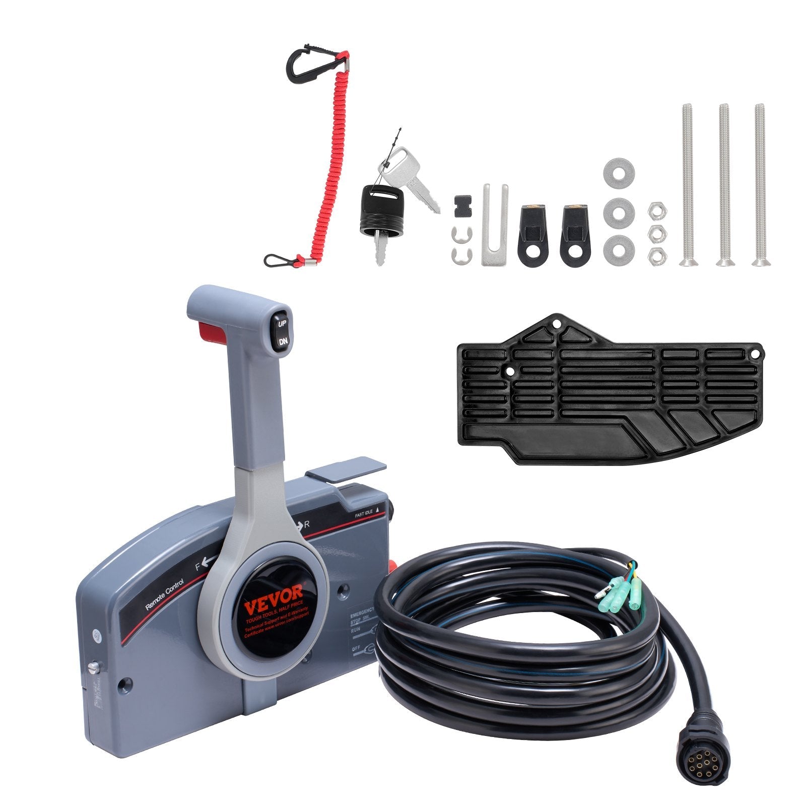 VEVOR Boat Throttle Control, 703-48205-16 Side-Mounted Outboard Remote Control Box for Yamaha 4-Stroke, Marine Throttle Control Box with Power Trim Switch, 16.6 ft Harness 10 Pin, and Lanyard 