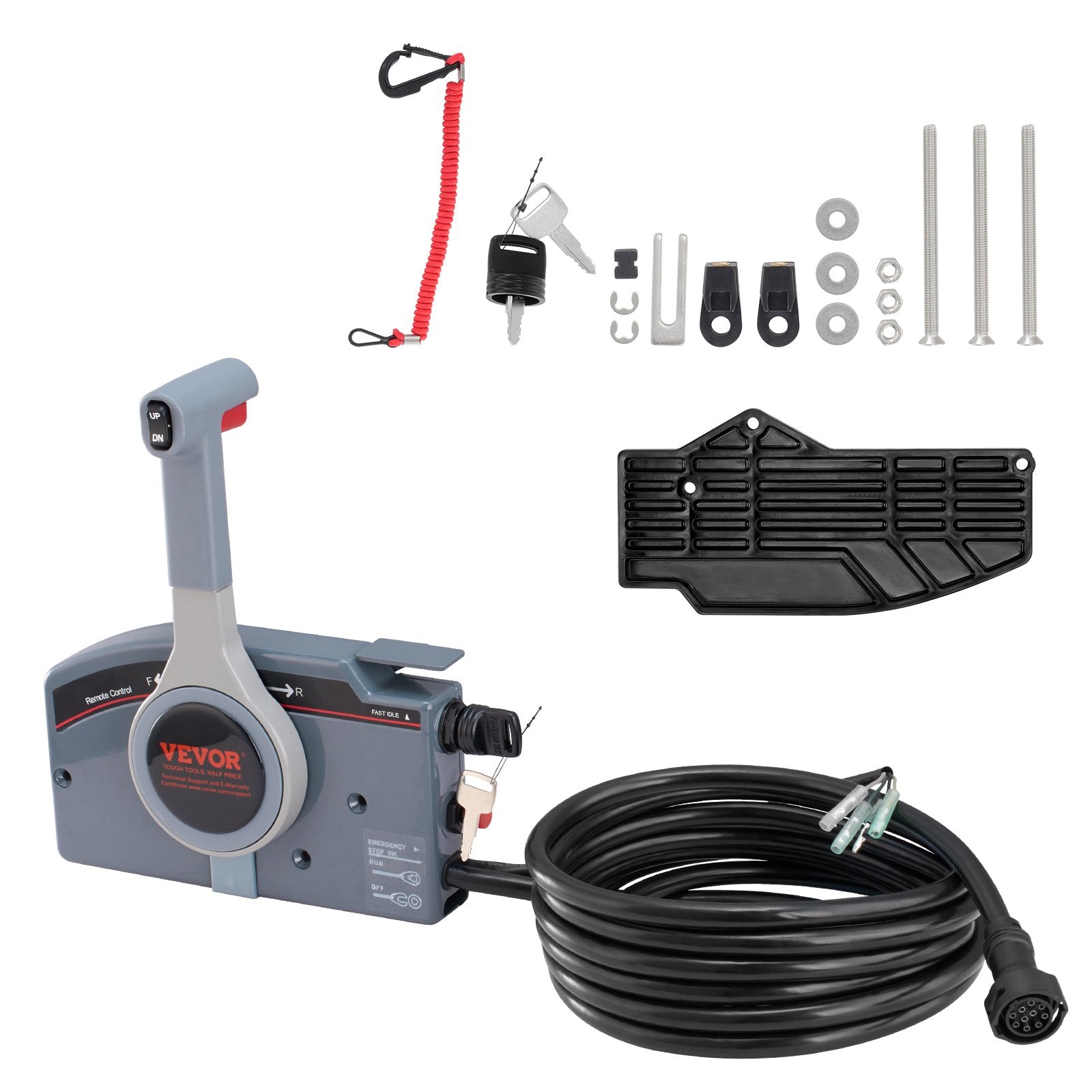 VEVOR Boat Throttle Control, 703-48205-16 Side-Mounted Outboard Remote Control Box for Yamaha 4-Stroke, Marine Throttle Control Box with Power Trim Switch, 16.6 ft Harness 10 Pin, and Lanyard 