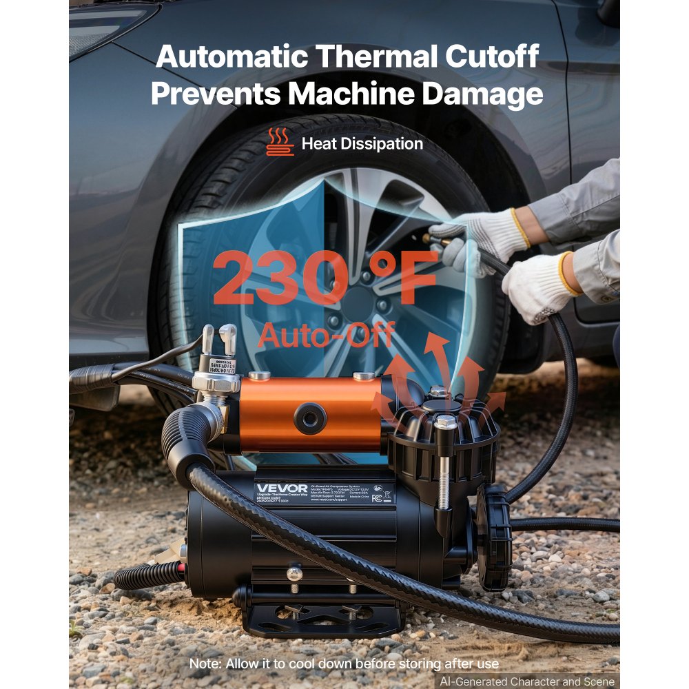 12V 0.5HP Portable Air Compressor 210 PSI – Heavy-Duty Off-Road Tire Inflator with 19 ft Hose