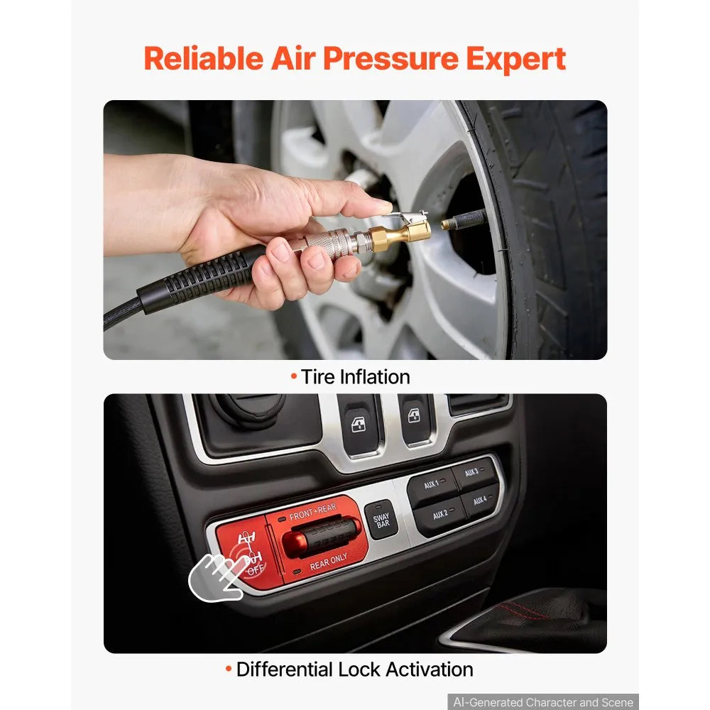 12V 0.5HP Portable Air Compressor 210 PSI – Heavy-Duty Off-Road Tire Inflator with 19 ft Hose