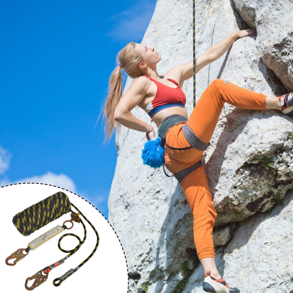 VEVOR Vertical Lifeline Assembly, 0.55'' x 100' Fall Protection Rope with 30 KN Breaking Tension, Polyester Roofing Rope with Steel Snap Hooks, Rope Grab, and Shock Absorber, ANSI Compliant 