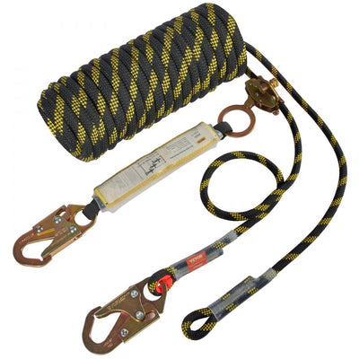 VEVOR Vertical Lifeline Assembly, 0.55'' x 100' Fall Protection Rope with 30 KN Breaking Tension, Polyester Roofing Rope with Steel Snap Hooks, Rope Grab, and Shock Absorber, ANSI Compliant 