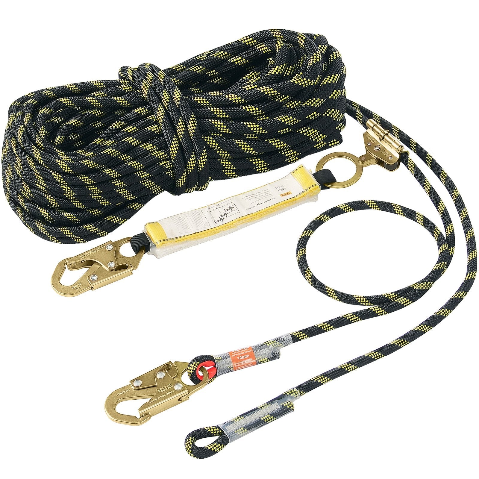 VEVOR Vertical Lifeline 150ft (45.7m) Outdoor Climbing Rope Black & Yellow 