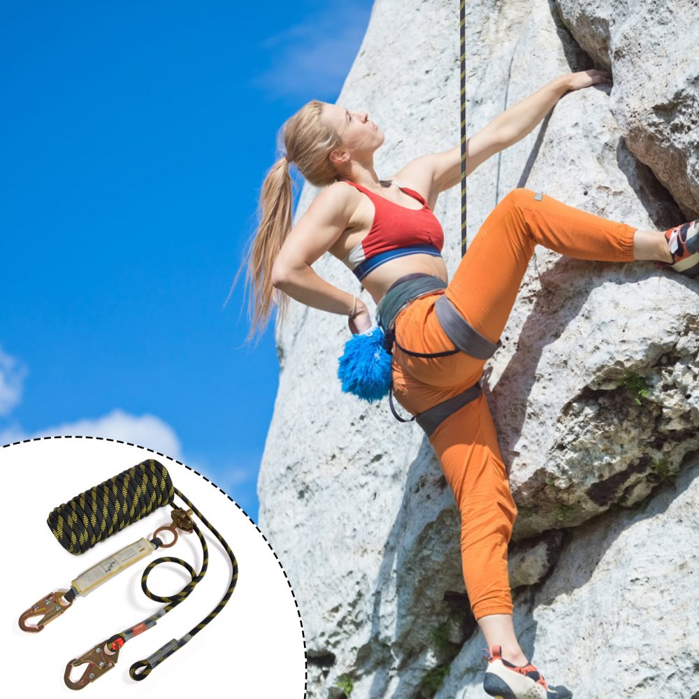 VEVOR Vertical Lifeline Assembly, 0.55'' x 25' Fall Protection Rope with 30 KN Breaking Tension, Polyester Roofing Rope with Steel Snap Hooks, Rope Grab, and Shock Absorber, ANSI Compliant 