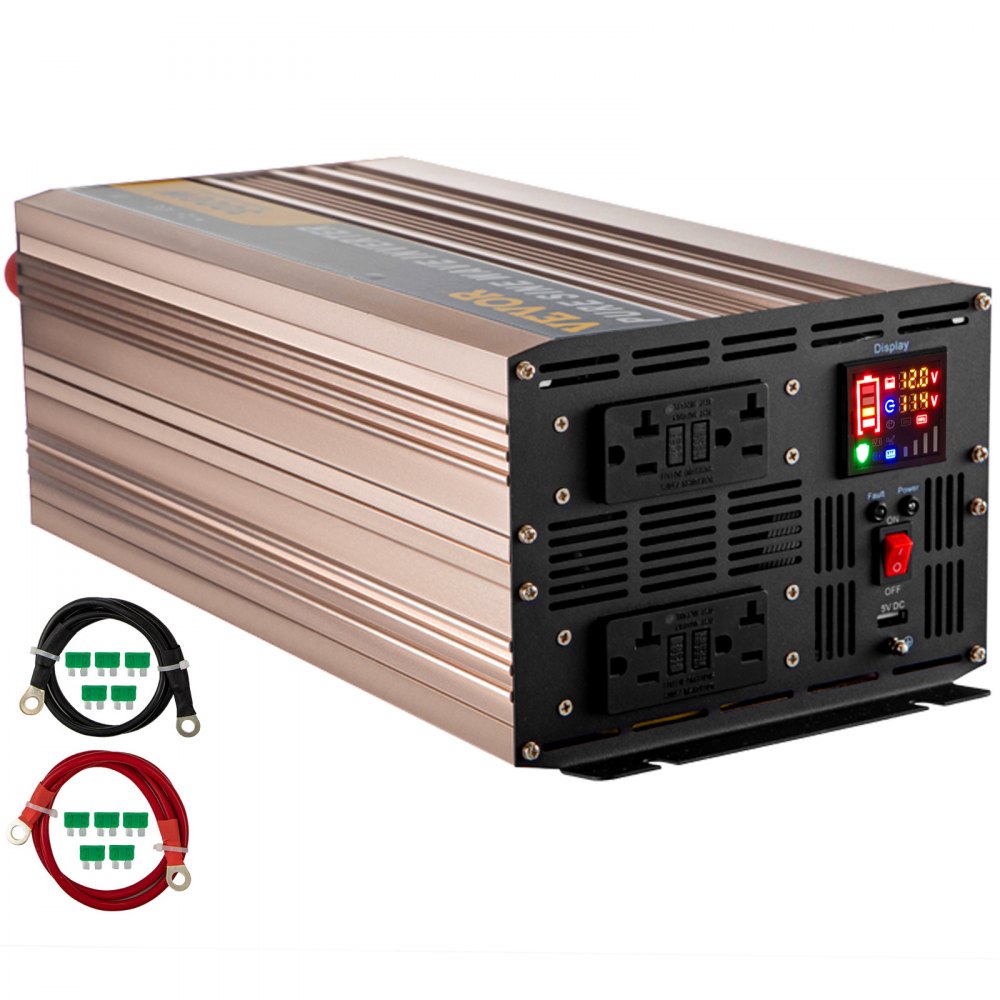 VEVOR Pure Sine Wave Inverter, 3000 Watt Power Inverter, DC 12V to AC 110V Car Inverter, with LCD Display, 5V USB Port, AC Outlets (GFCI) Power Converter, for Car, RV Truck,Solar System,Travel Camping 