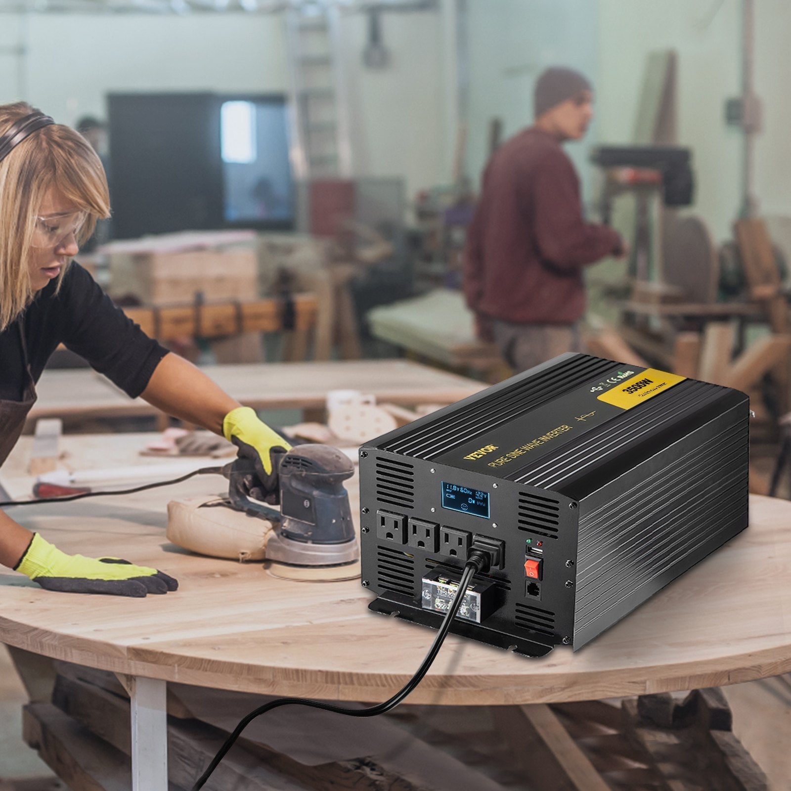 VEVOR Pure Sine Wave Inverter 3500 Watt Power Inverter, DC 12V to AC 120V Car Inverter, with USB Port LCD Display Remote Controller and AC Outlets (GFCI), for RV Truck Car Solar System Travel Camping 