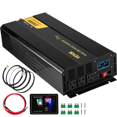VEVOR Pure Sine Wave Inverter, 2500 Watt Power Inverter, DC 12V to AC 120V Car Inverter, with USB Port, LCD Display, and Remote Controller Power Converter, for RV Truck Car Solar System Travel Camping 