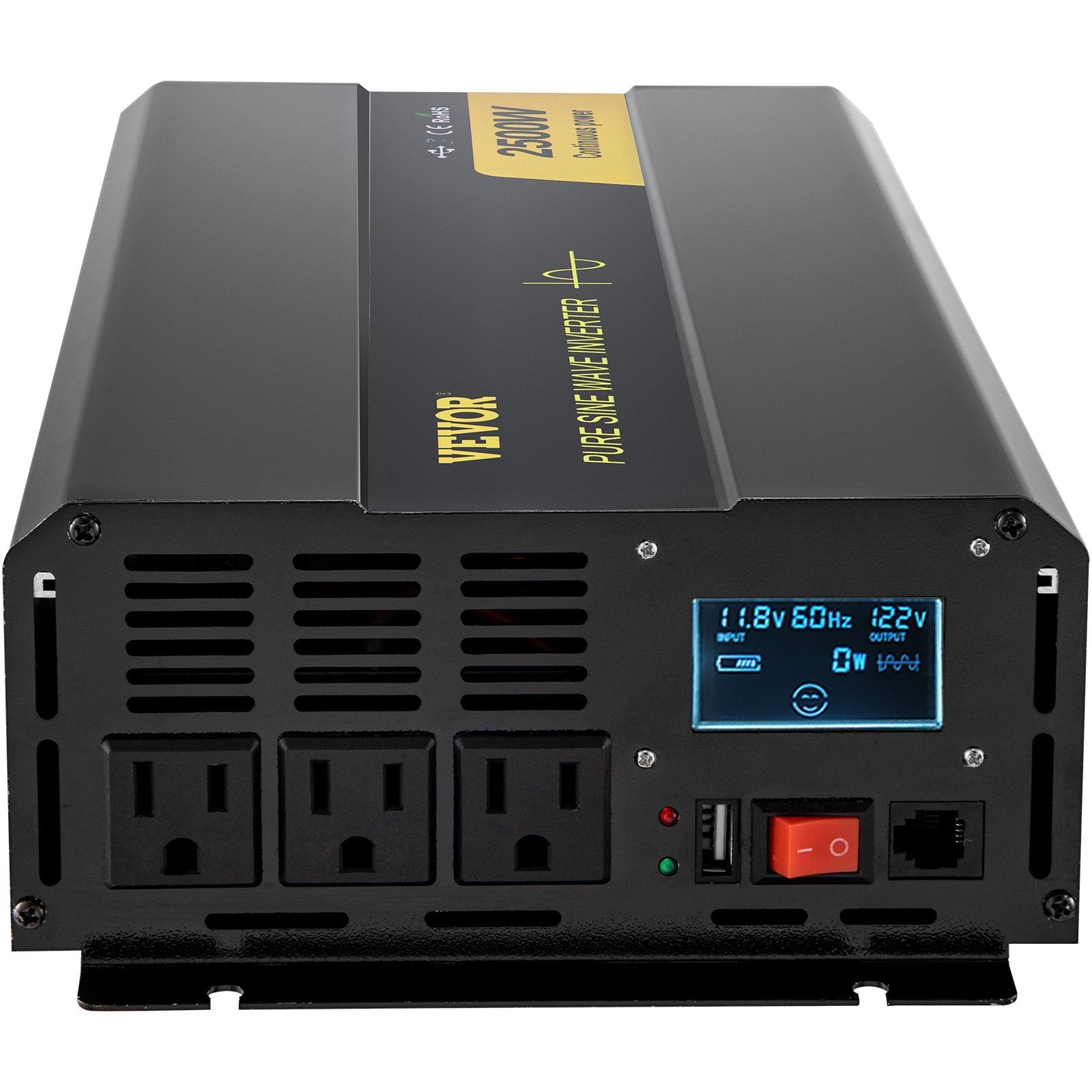 VEVOR Pure Sine Wave Inverter, 2500 Watt Power Inverter, DC 12V to AC 120V Car Inverter, with USB Port, LCD Display, and Remote Controller Power Converter, for RV Truck Car Solar System Travel Camping 