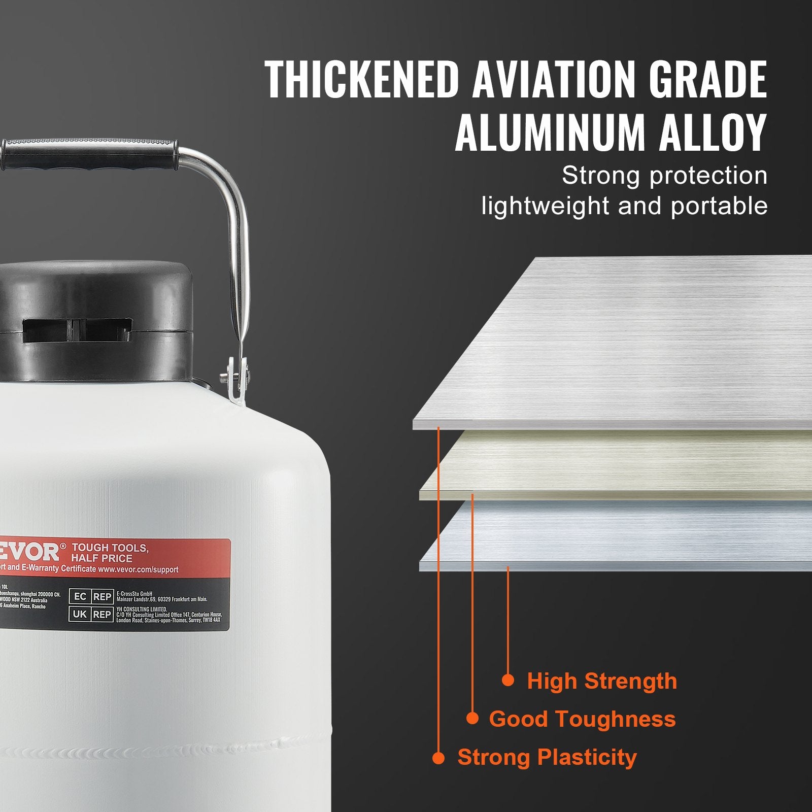 VEVOR Liquid Nitrogen Tank 10 L Aluminum Alloy LN2 Container Dewar 6 Canisters 