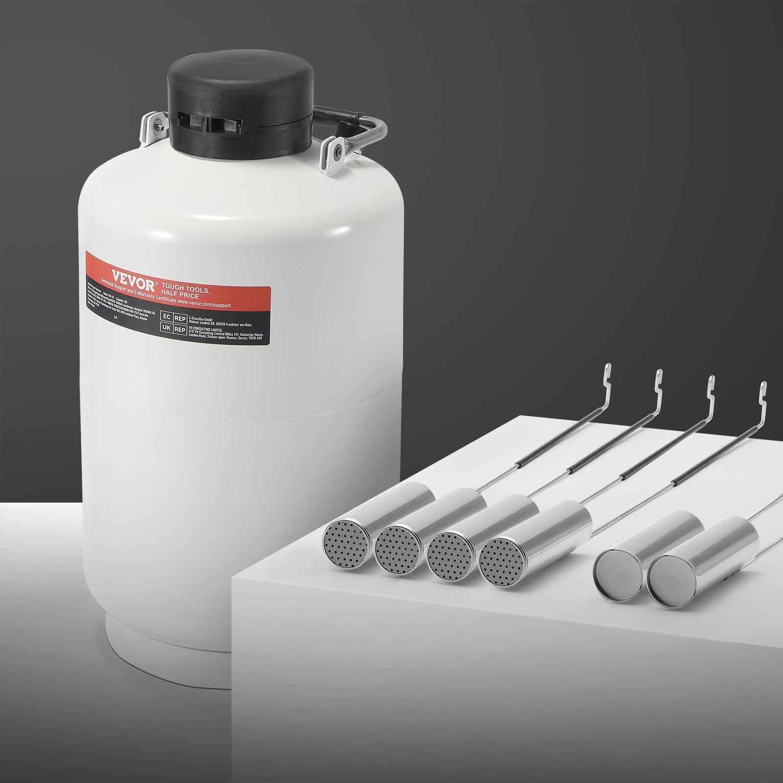 VEVOR Liquid Nitrogen Tank 10 L Aluminum Alloy LN2 Container Dewar 6 Canisters 