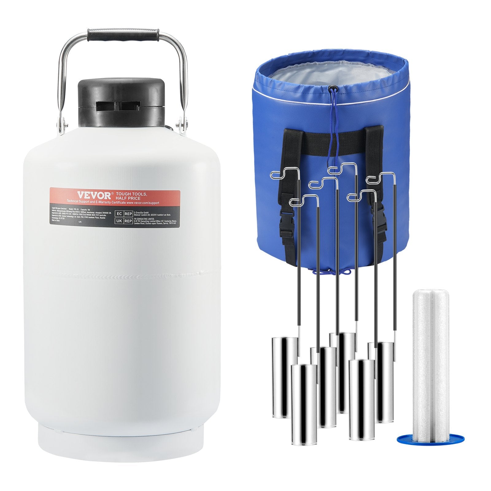 VEVOR Liquid Nitrogen Tank 10 L Aluminum Alloy LN2 Container Dewar 6 Canisters 