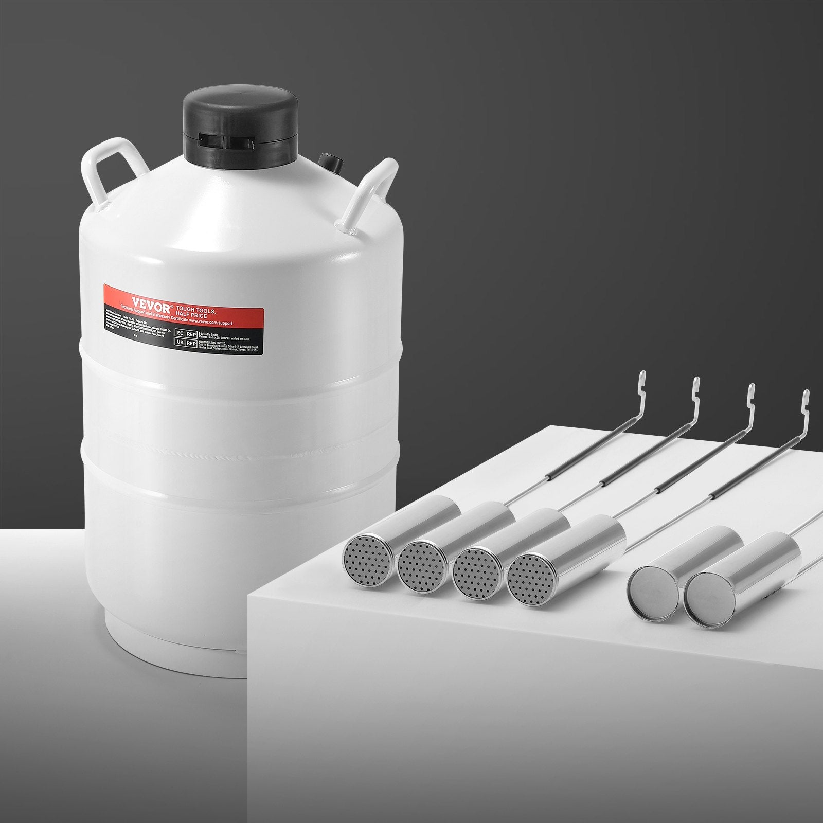 VEVOR Liquid Nitrogen Tank 20 L Aluminum Alloy LN2 Container Dewar 6 Canisters 