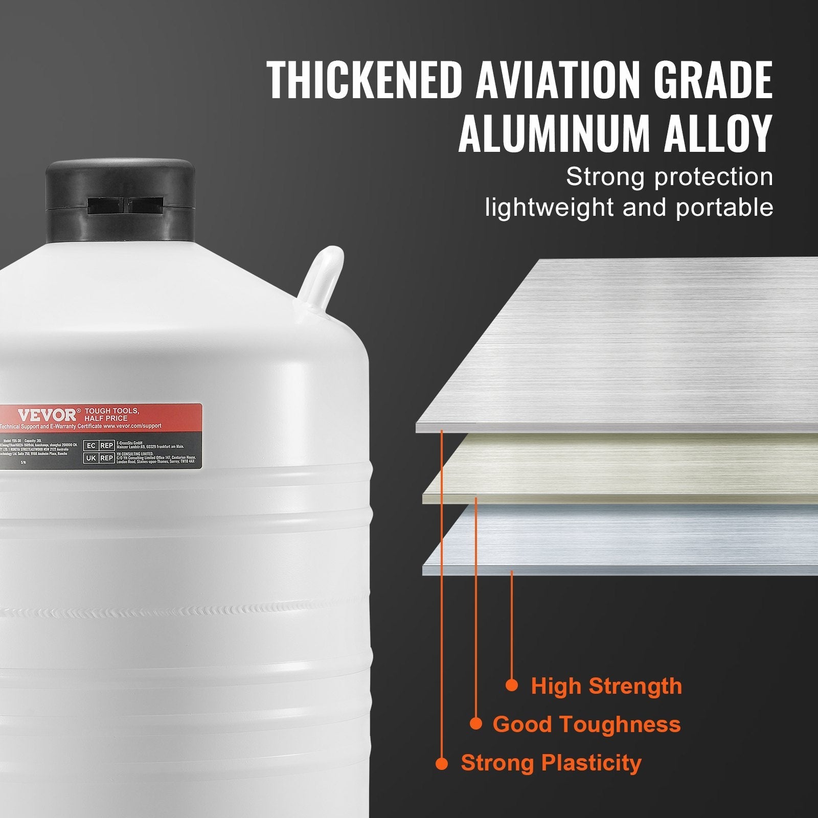 VEVOR Liquid Nitrogen Tank 30 L Aluminum Alloy LN2 Container Dewar 6 Canisters 