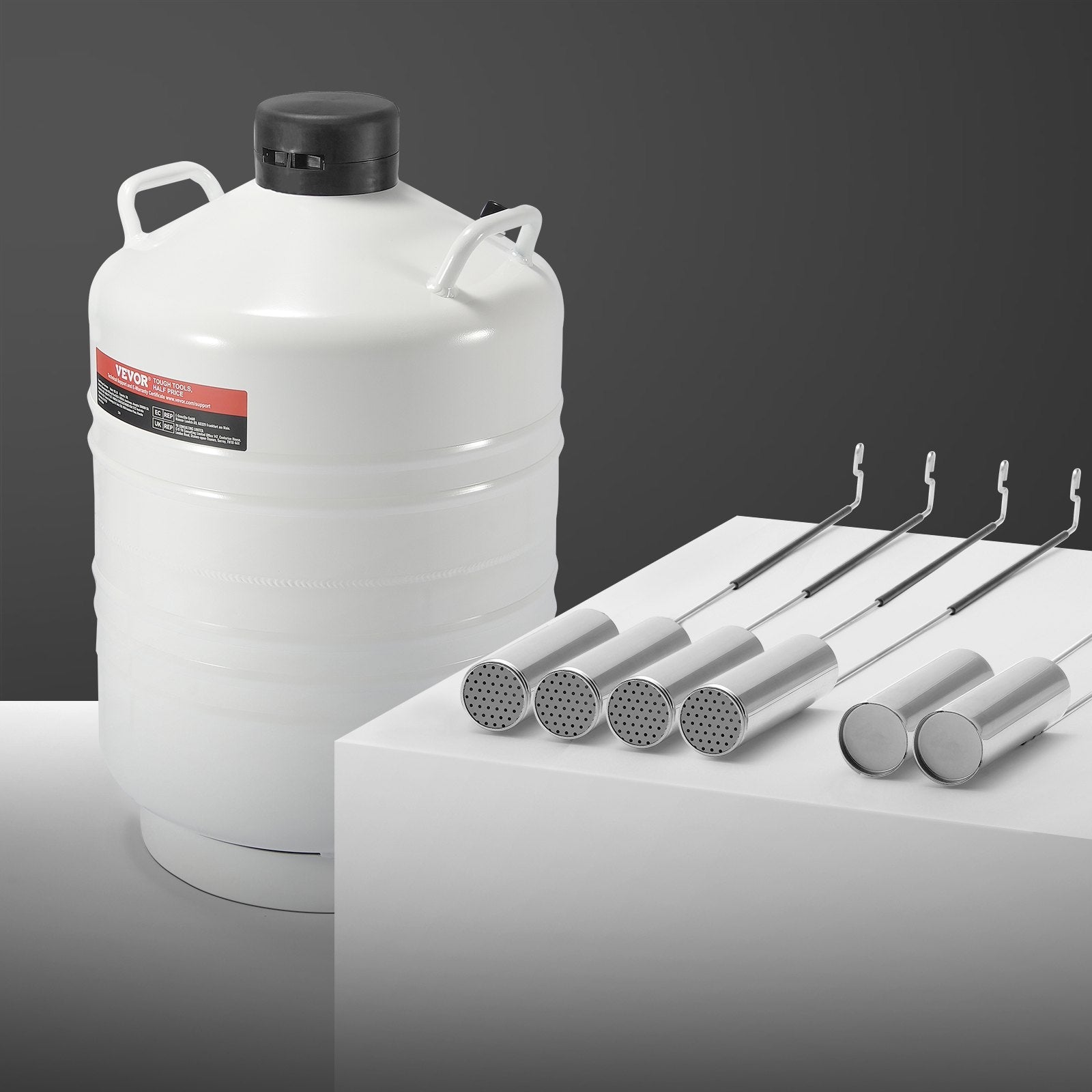 VEVOR Liquid Nitrogen Tank 30 L Aluminum Alloy LN2 Container Dewar 6 Canisters 