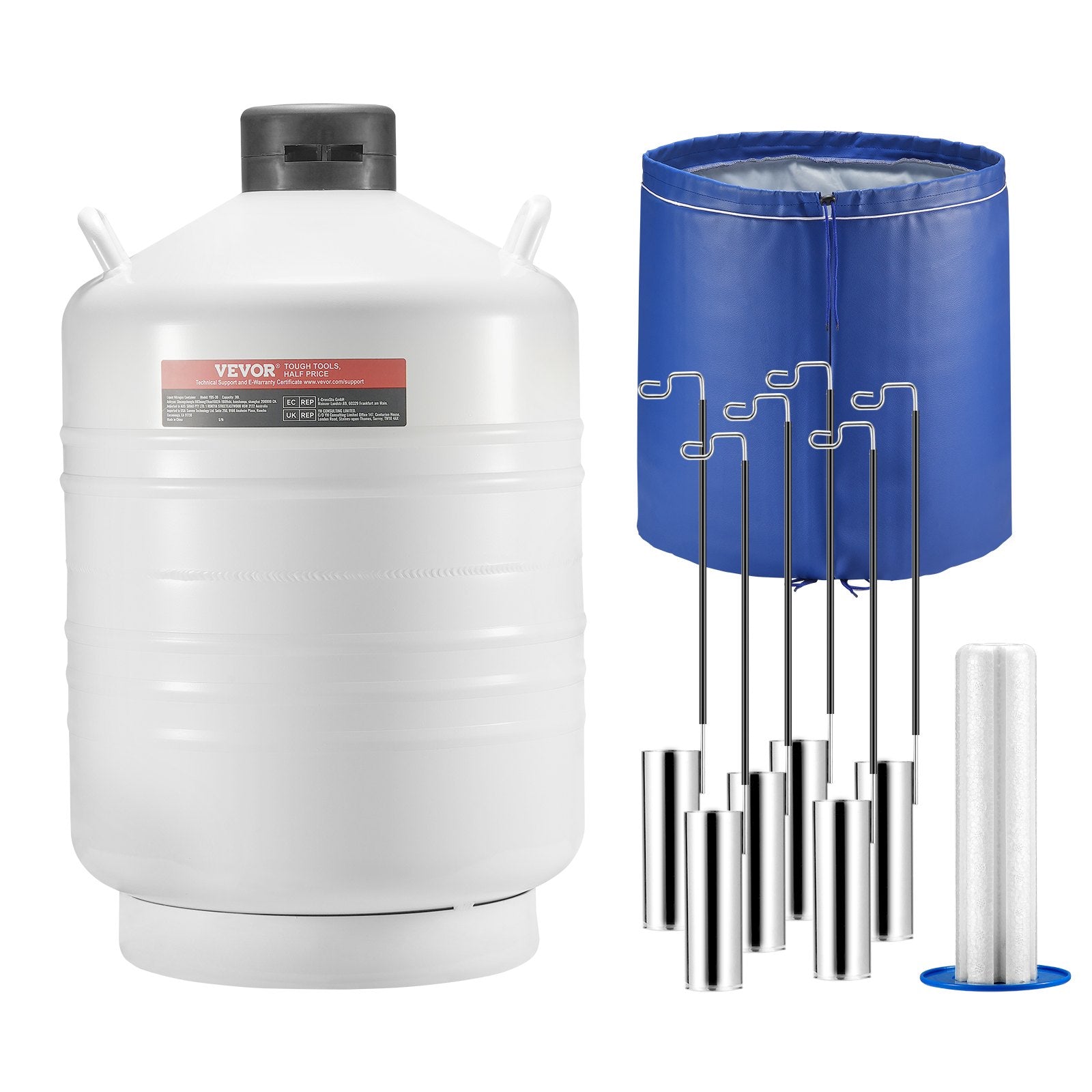 VEVOR Liquid Nitrogen Tank 30 L Aluminum Alloy LN2 Container Dewar 6 Canisters 