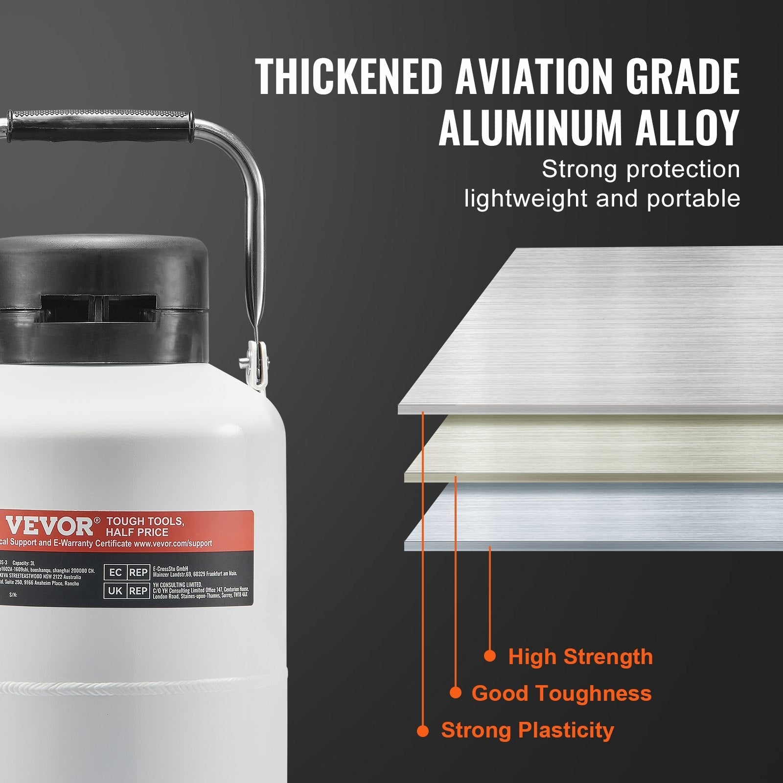 VEVOR Liquid Nitrogen Tank 3 L Aluminum Alloy LN2 Container Dewar 6 Canisters 