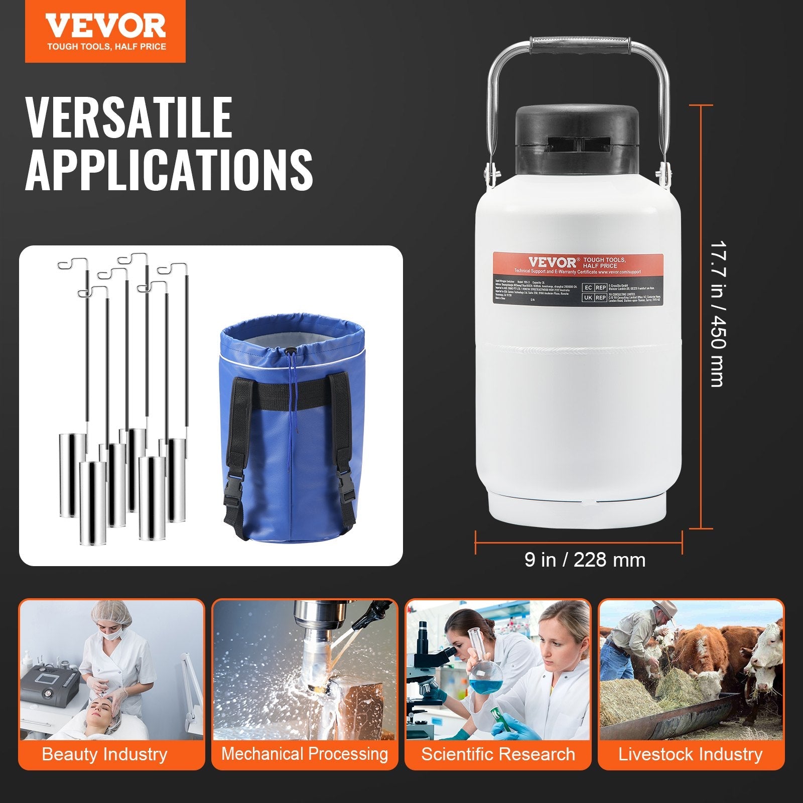 VEVOR Liquid Nitrogen Tank 3 L Aluminum Alloy LN2 Container Dewar 6 Canisters 