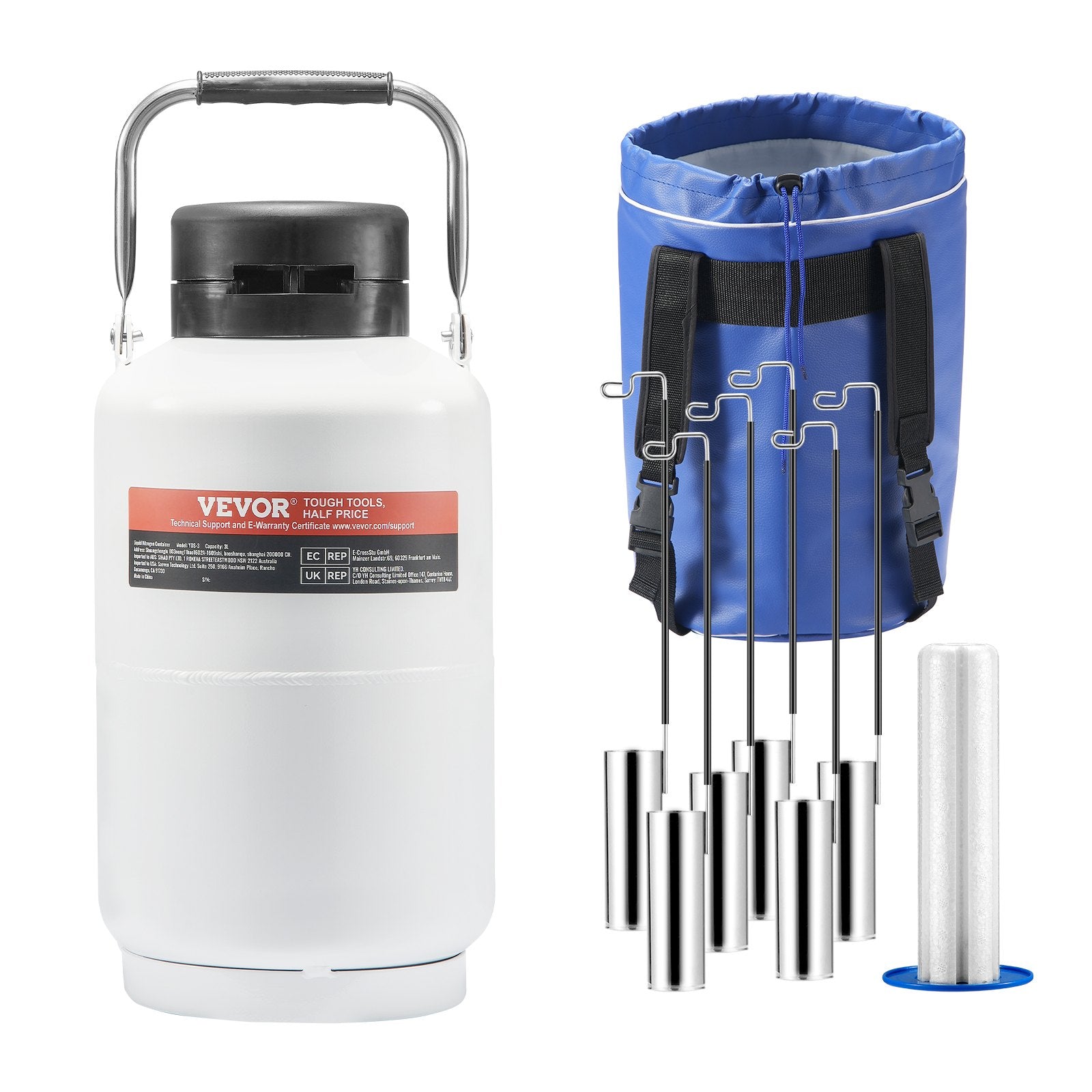 VEVOR Liquid Nitrogen Tank 3 L Aluminum Alloy LN2 Container Dewar 6 Canisters 