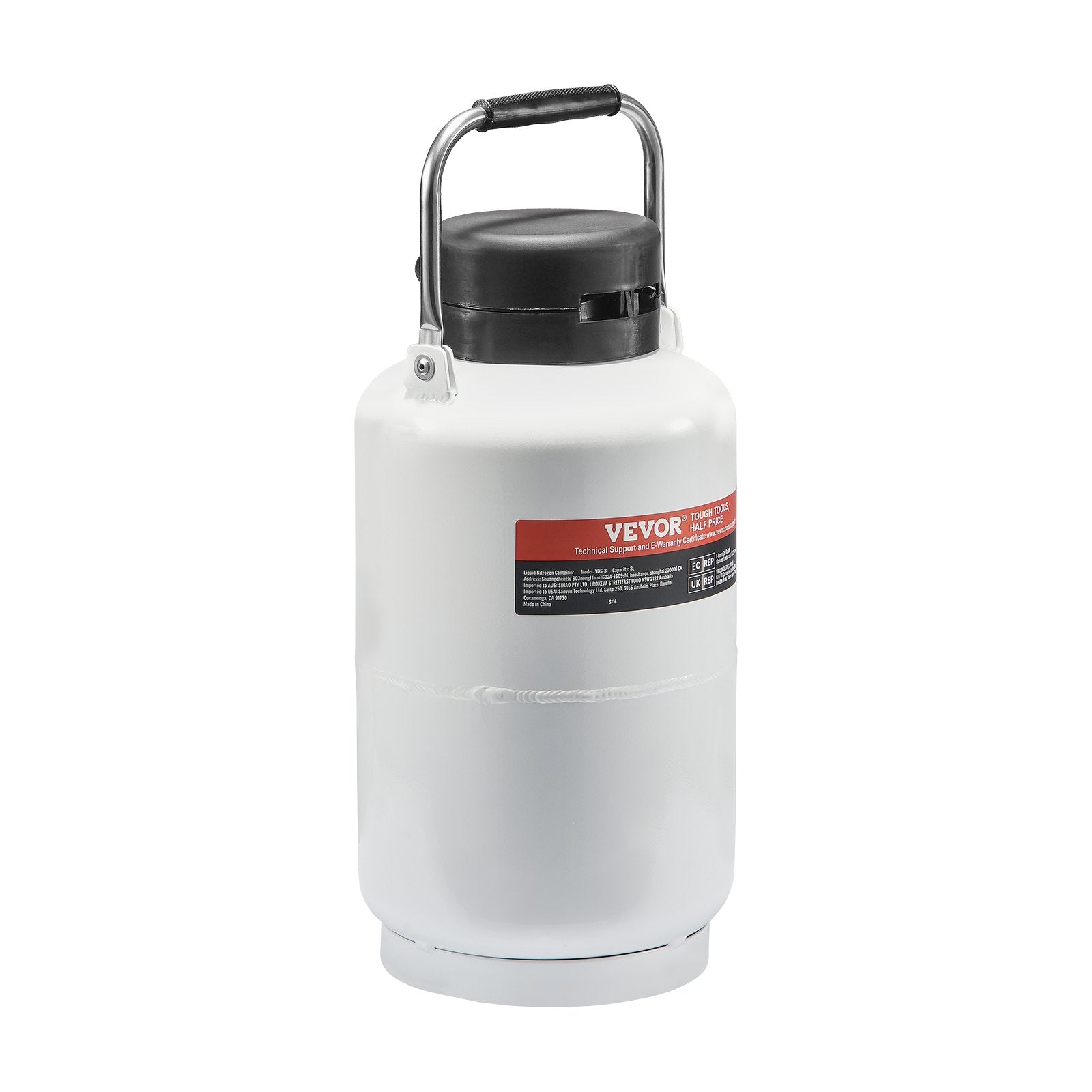 VEVOR Liquid Nitrogen Tank 3 L Aluminum Alloy LN2 Container Dewar 6 Canisters 