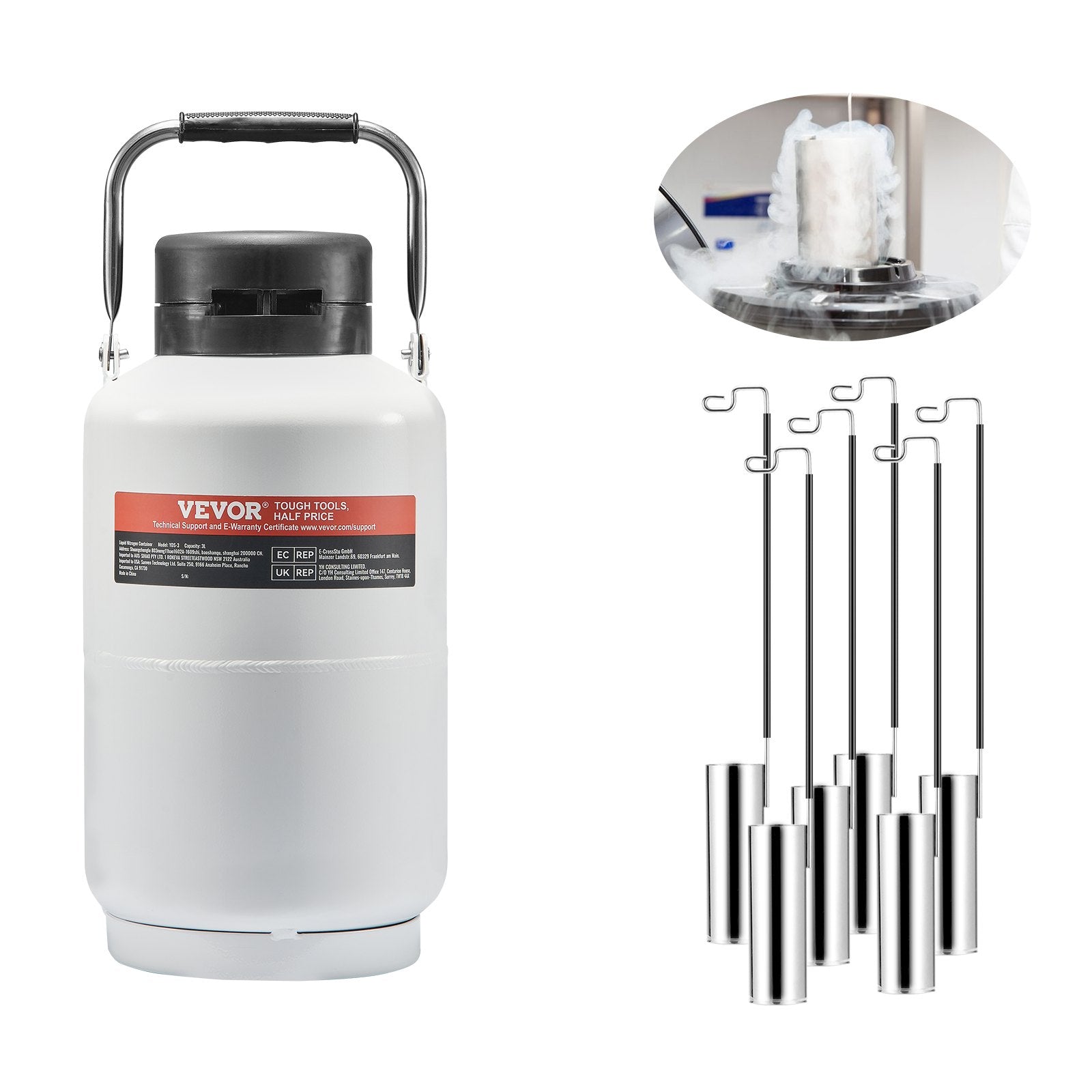 VEVOR Liquid Nitrogen Tank 3 L Aluminum Alloy LN2 Container Dewar 6 Canisters 