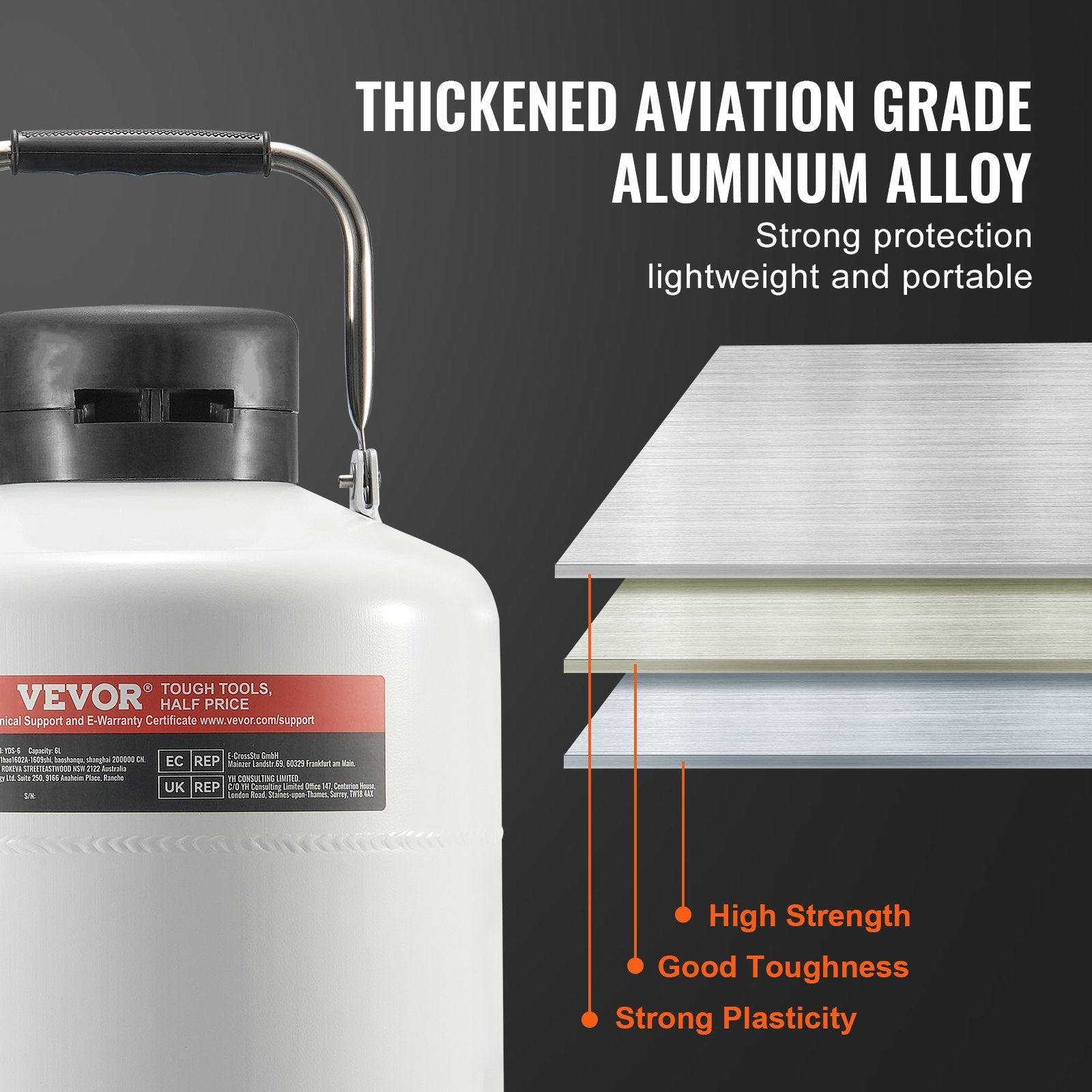 VEVOR Liquid Nitrogen Tank 6 L Aluminum Alloy LN2 Container Dewar 6 Canisters 
