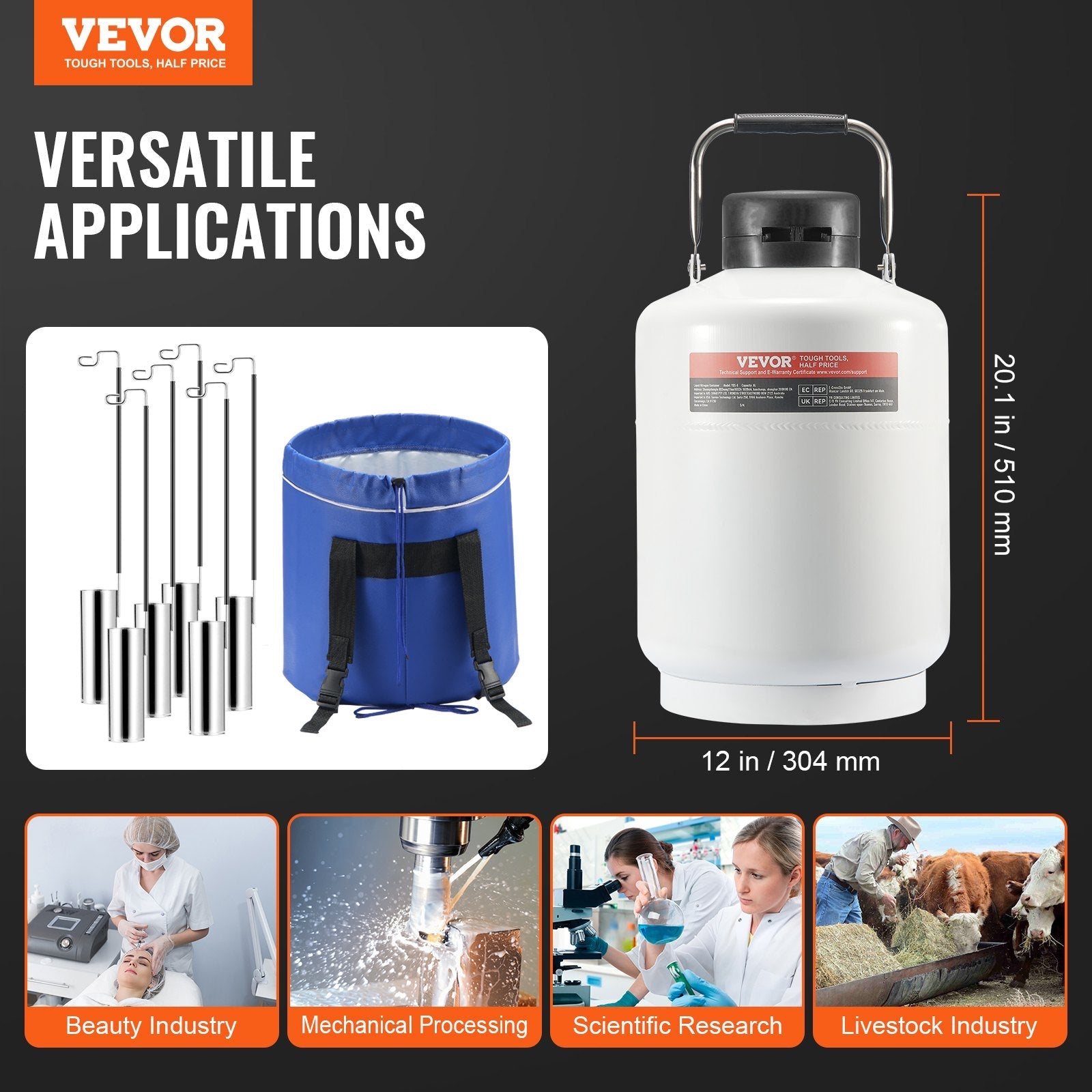 VEVOR Liquid Nitrogen Tank 6 L Aluminum Alloy LN2 Container Dewar 6 Canisters 