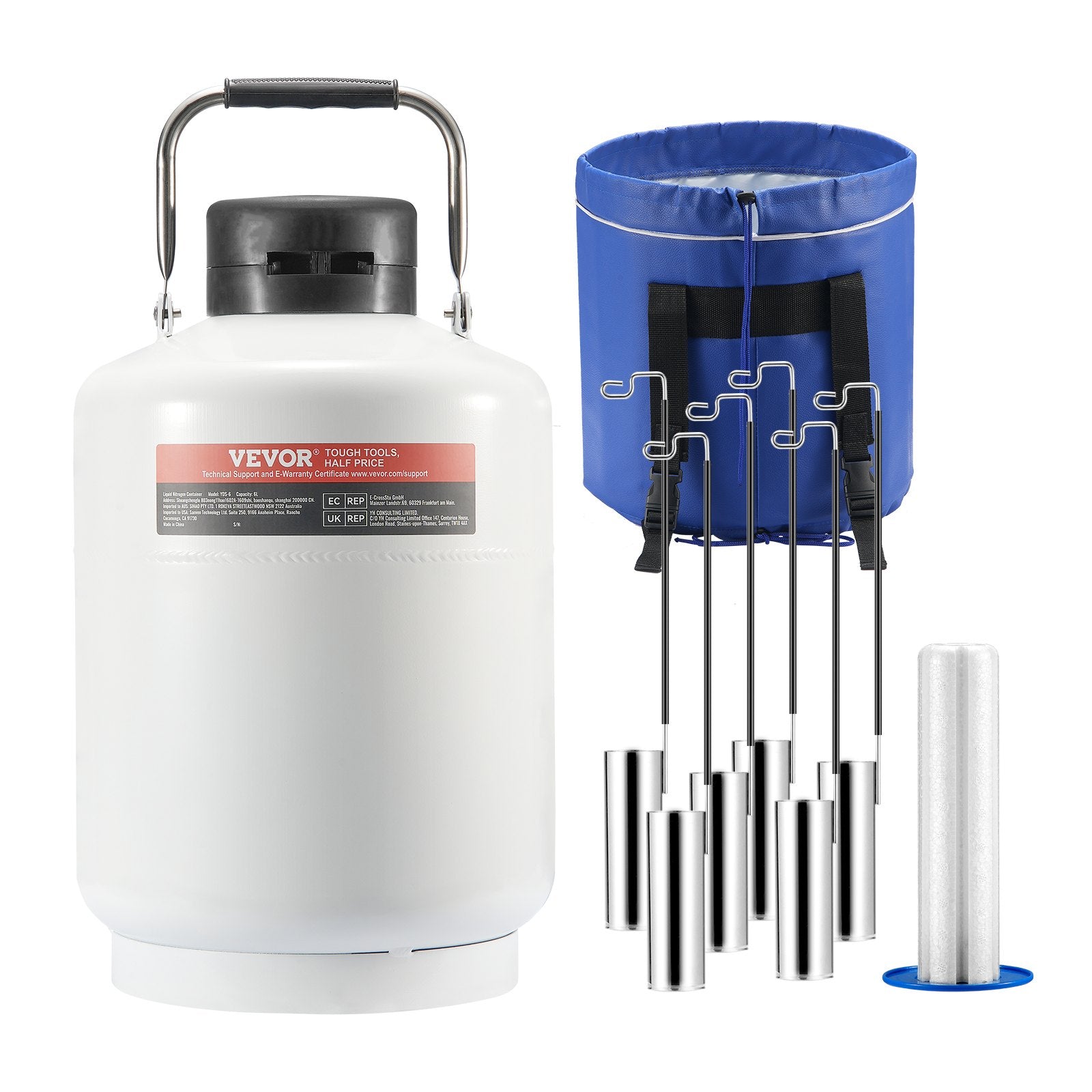 VEVOR Liquid Nitrogen Tank 6 L Aluminum Alloy LN2 Container Dewar 6 Canisters 