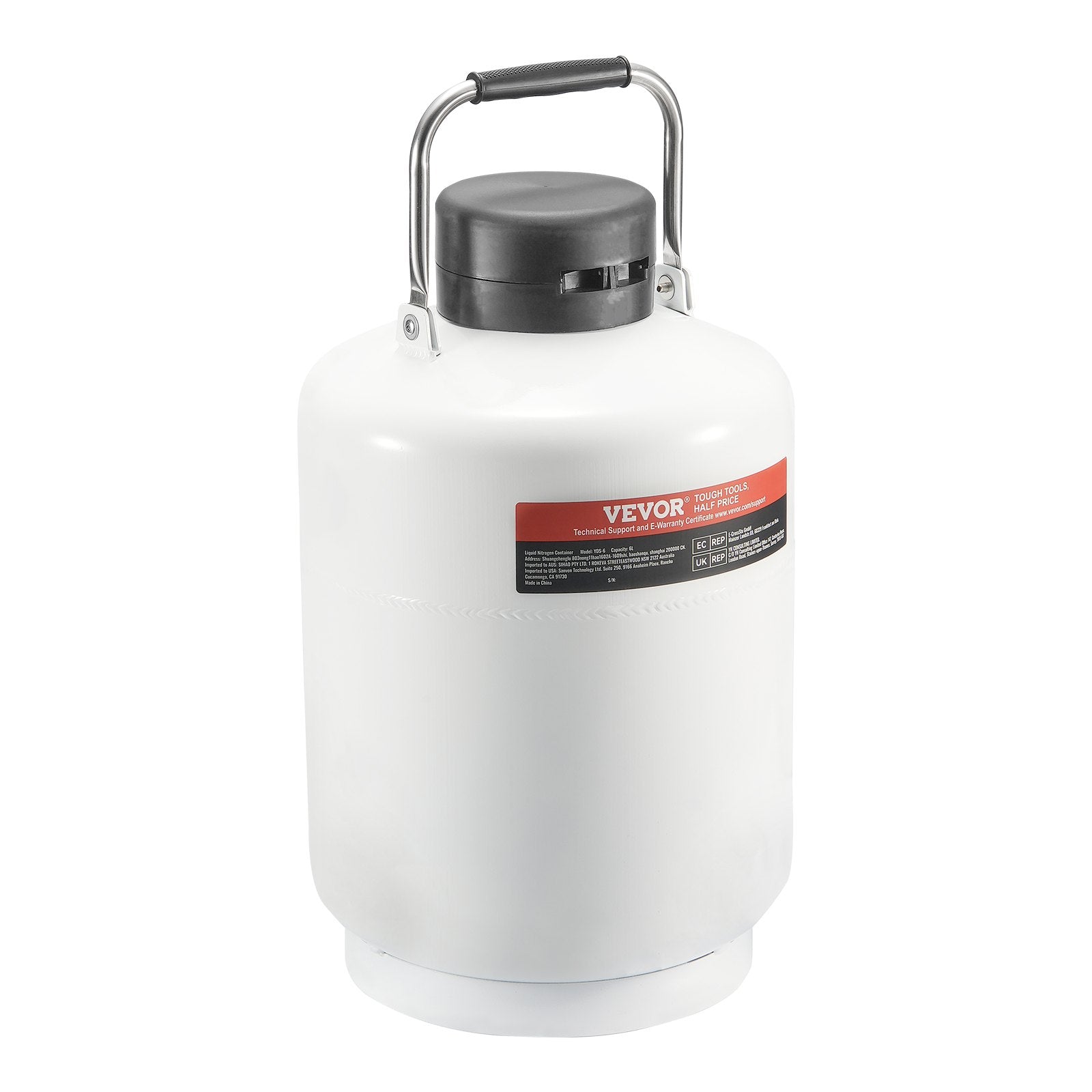VEVOR Liquid Nitrogen Tank 6 L Aluminum Alloy LN2 Container Dewar 6 Canisters 