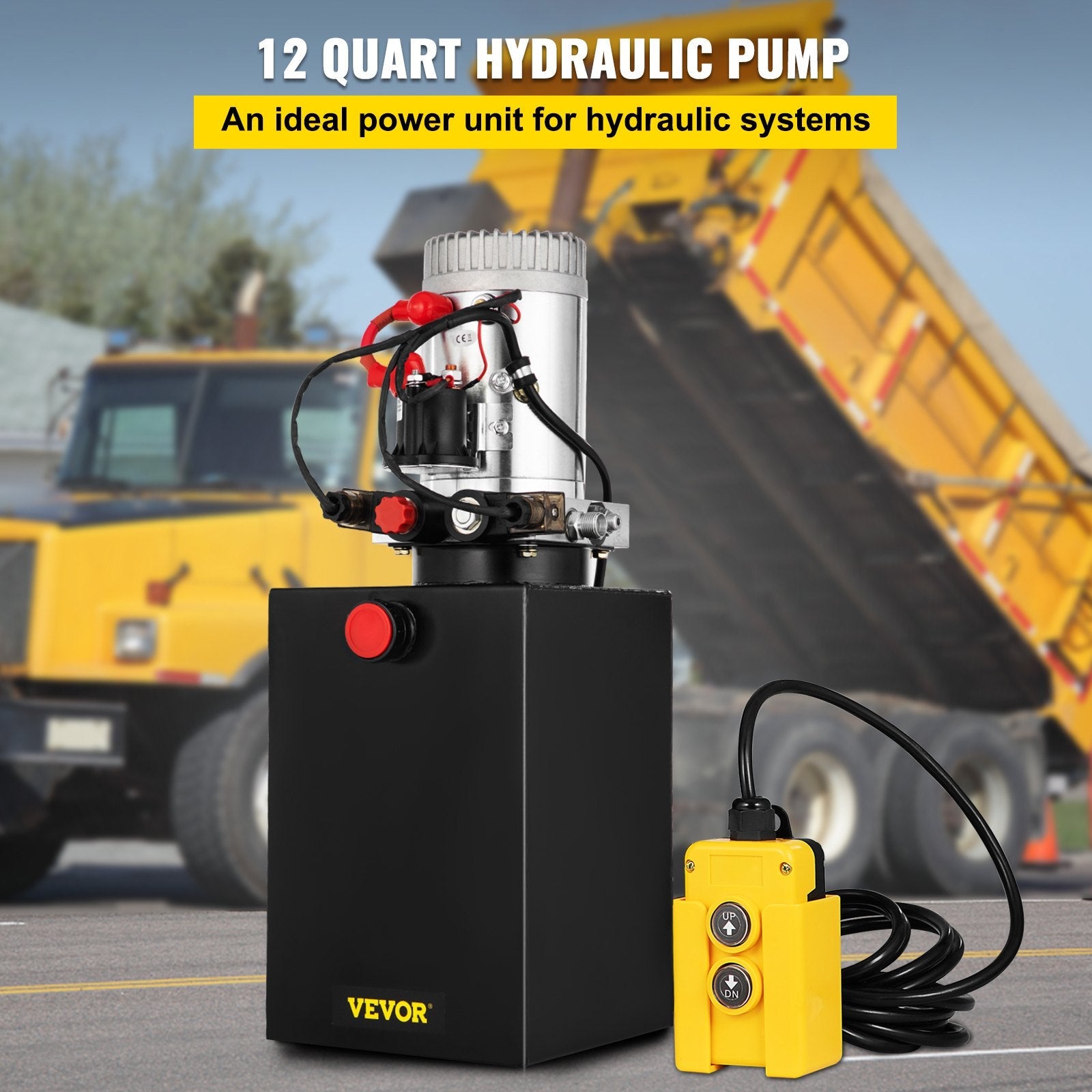 VEVOR Hydraulic Pump Double Acting Hydraulic Power Unit 12V DC Dump Trailer Pump 3200PSI Hydraulic Power Unit for Dump Trailer Car Lifting (12 Quart, Steel/Double Acting) 