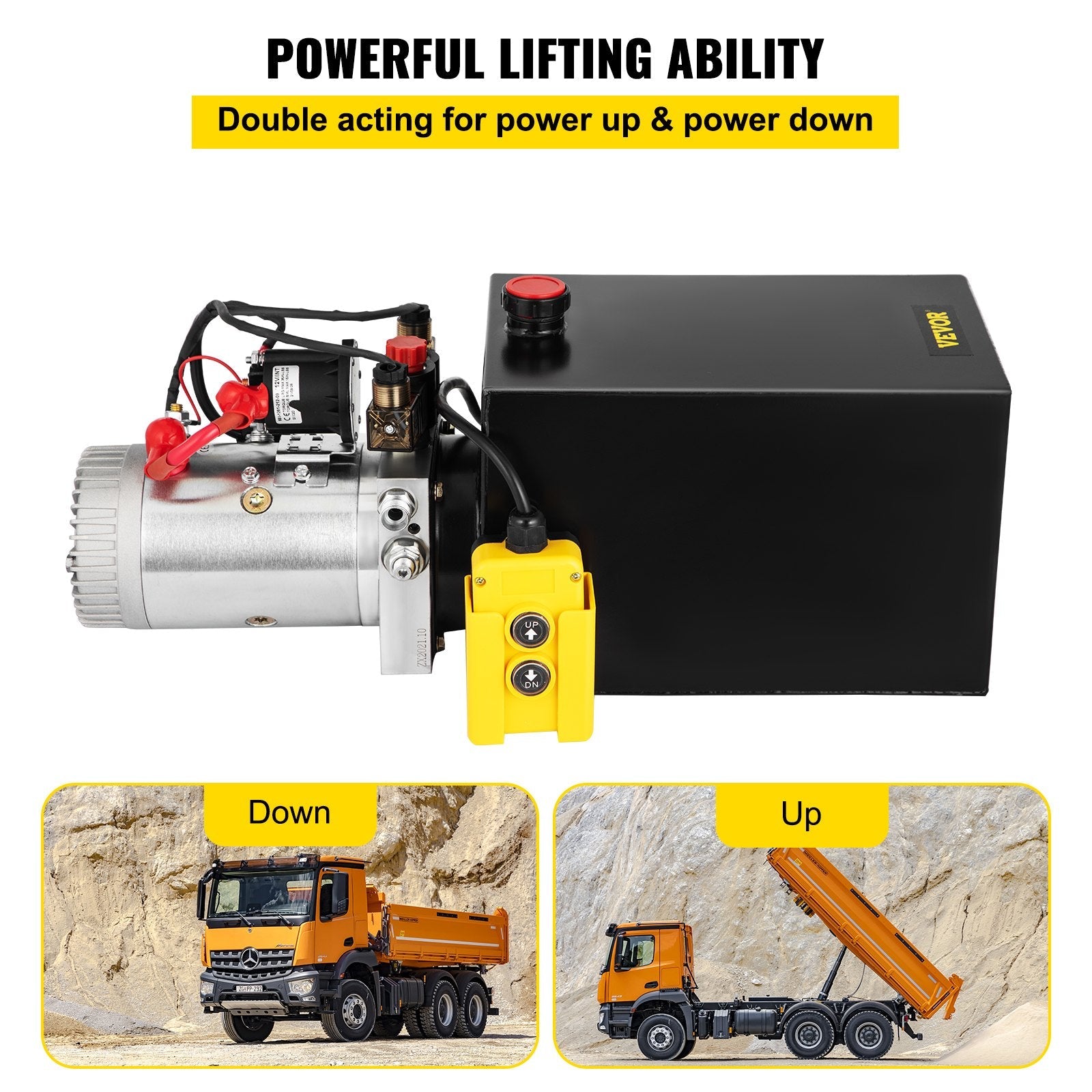 VEVOR Hydraulic Pump Double Acting Hydraulic Power Unit 12V DC Dump Trailer Pump 3200PSI Hydraulic Power Unit for Dump Trailer Car Lifting (12 Quart, Steel/Double Acting) 