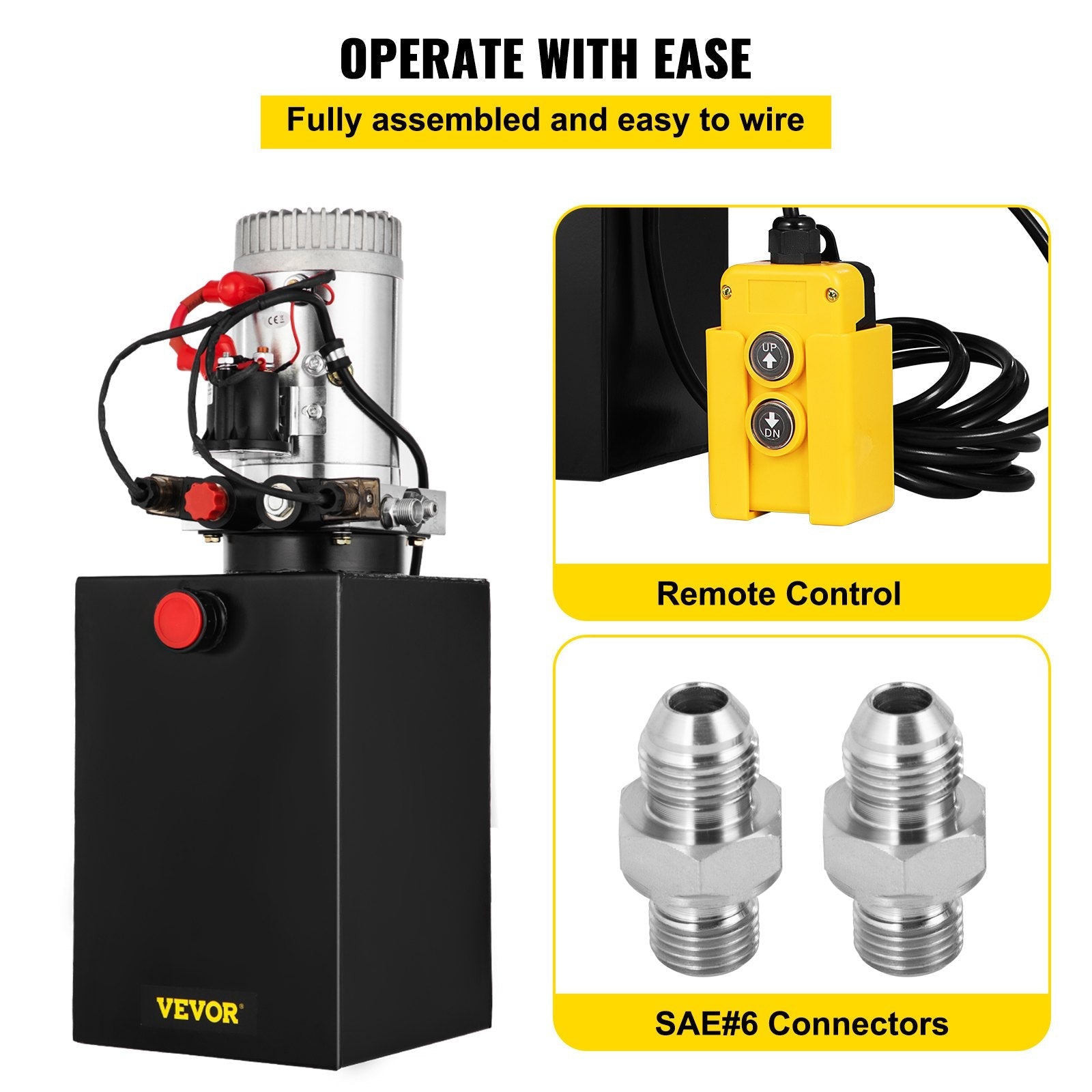 VEVOR Hydraulic Pump Double Acting Hydraulic Power Unit 12V DC Dump Trailer Pump 3200PSI Hydraulic Power Unit for Dump Trailer Car Lifting (12 Quart, Steel/Double Acting) 