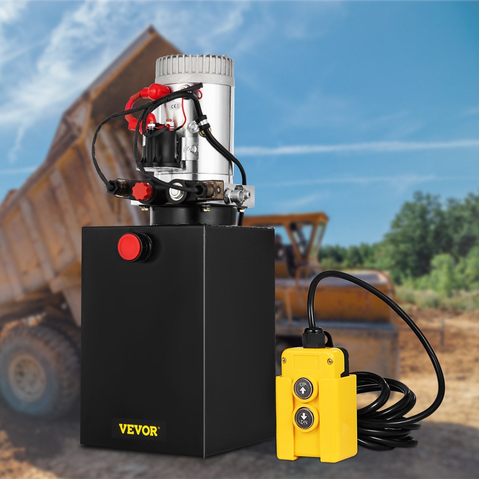VEVOR Hydraulic Pump Double Acting Hydraulic Power Unit 12V DC Dump Trailer Pump 3200PSI Hydraulic Power Unit for Dump Trailer Car Lifting (12 Quart, Steel/Double Acting) 