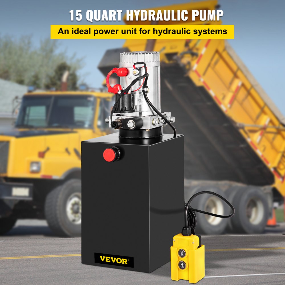 VEVOR Single Acting 15 Quart Hydraulic Pump 12V DC Hydraulic Power Unit 3.75 Gallon Dump Trailer Pump Steel Hydraulic Power Unit 