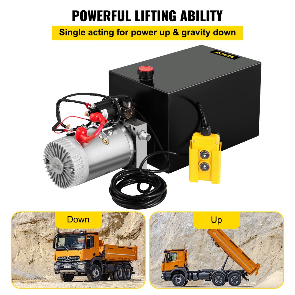 VEVOR Single Acting 15 Quart Hydraulic Pump 12V DC Hydraulic Power Unit 3.75 Gallon Dump Trailer Pump Steel Hydraulic Power Unit 