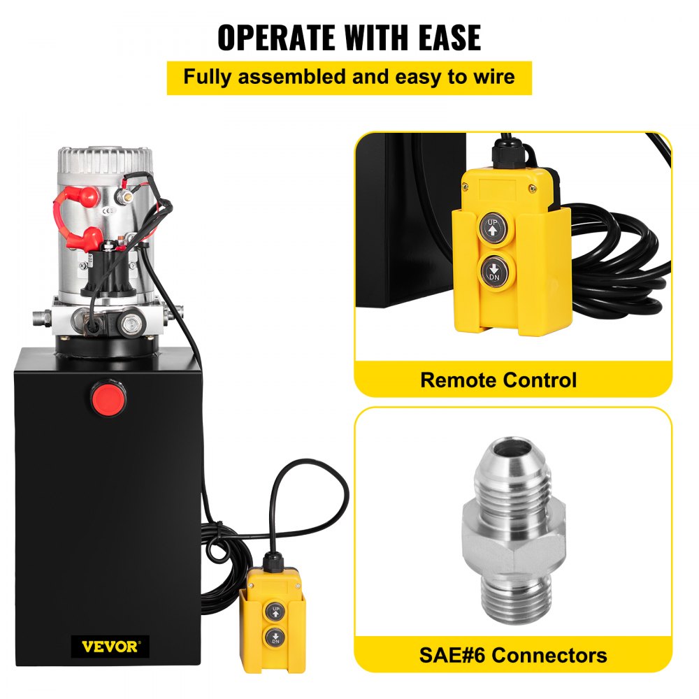 VEVOR Single Acting 15 Quart Hydraulic Pump 12V DC Hydraulic Power Unit 3.75 Gallon Dump Trailer Pump Steel Hydraulic Power Unit 