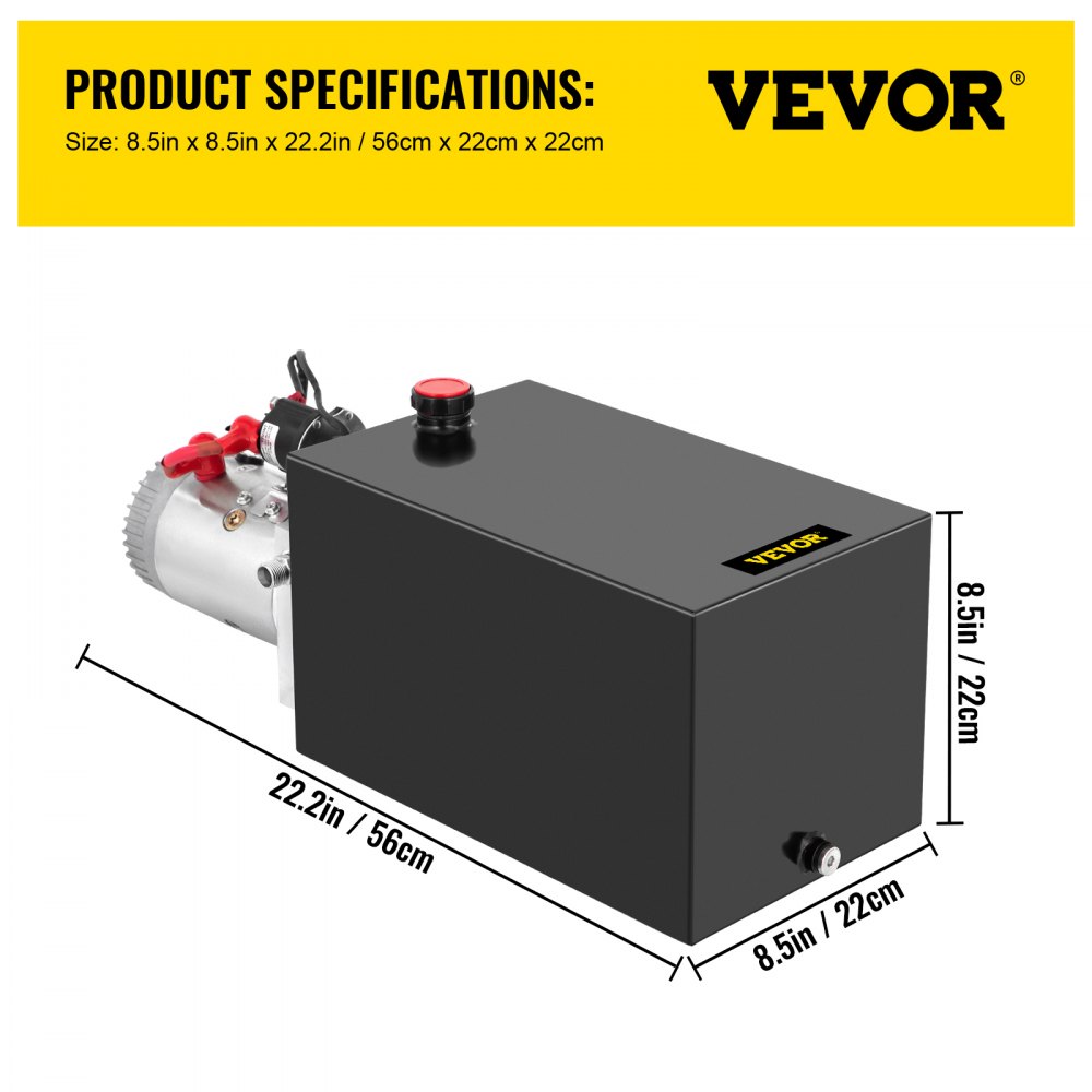VEVOR Single Acting 15 Quart Hydraulic Pump 12V DC Hydraulic Power Unit 3.75 Gallon Dump Trailer Pump Steel Hydraulic Power Unit 