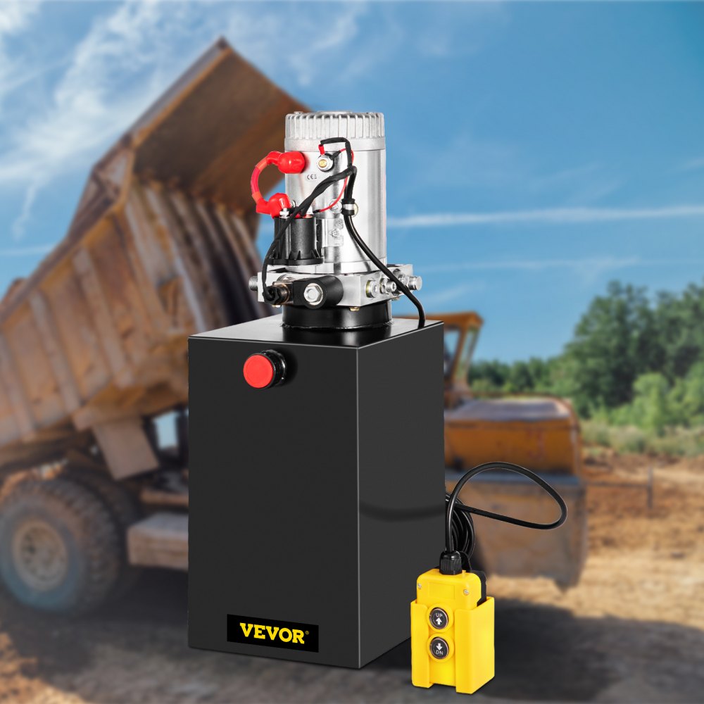 VEVOR Single Acting 15 Quart Hydraulic Pump 12V DC Hydraulic Power Unit 3.75 Gallon Dump Trailer Pump Steel Hydraulic Power Unit 